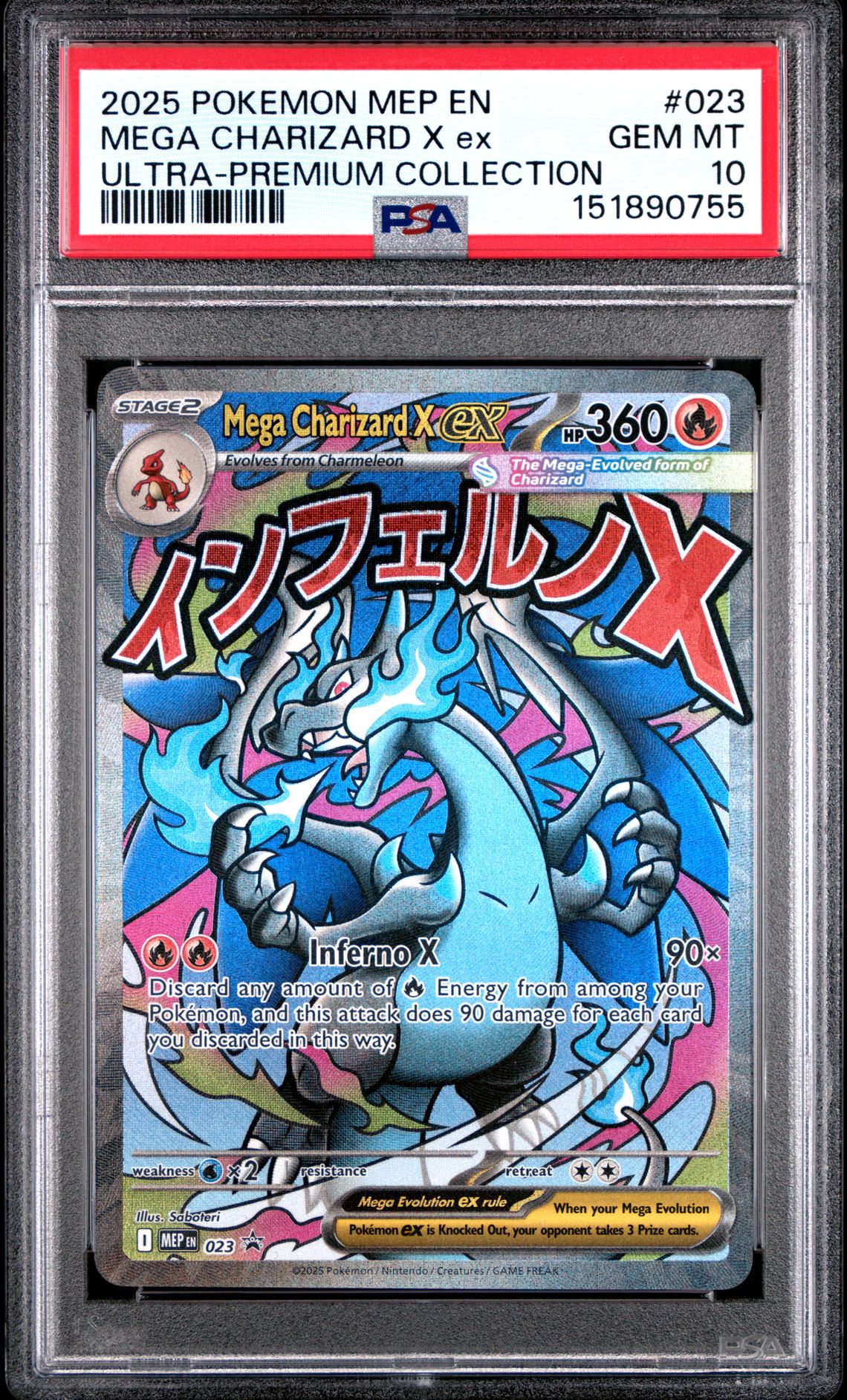 2025 Pokemon Mep En-Me Black Star Promo Mega Charizard X Ex #023 (Ultra-Premium Collection) Gem Mt 10 front