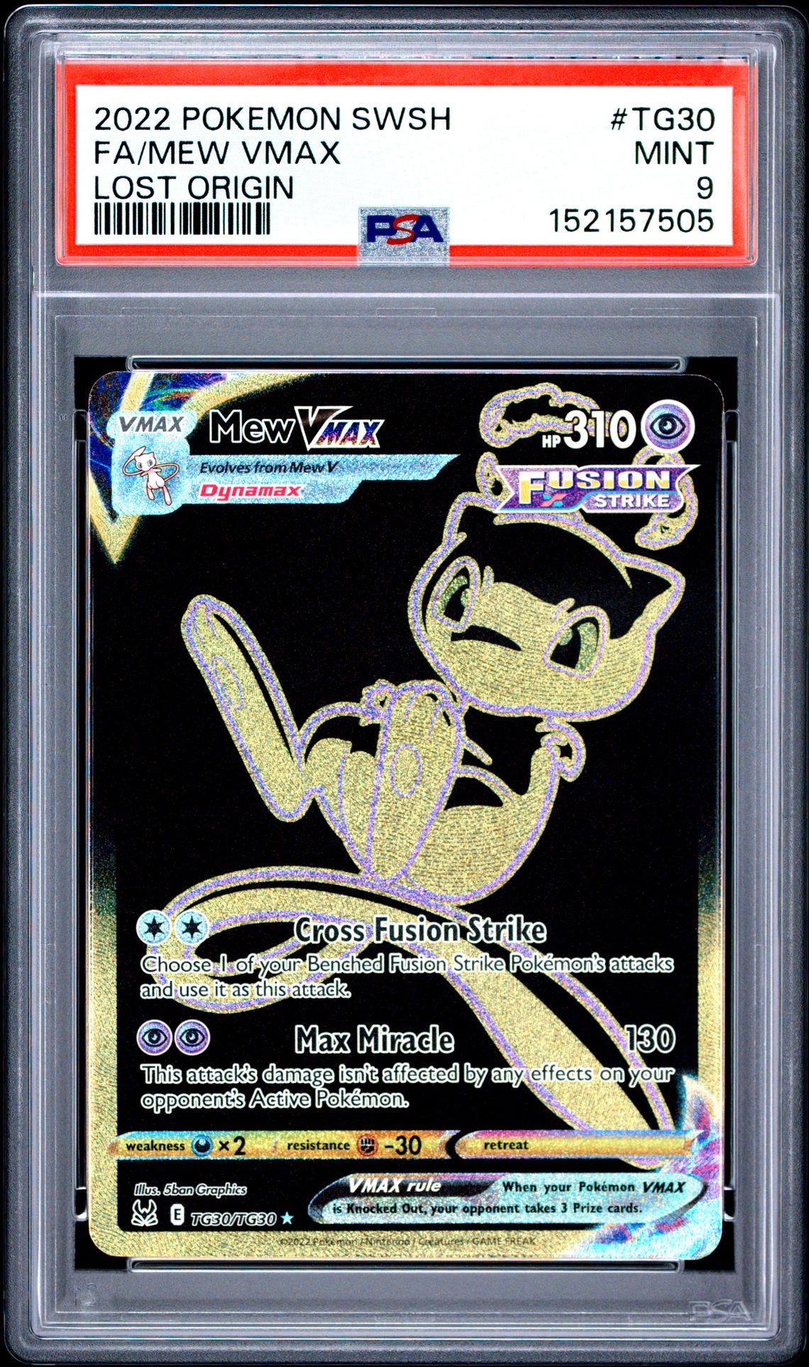 2022 Pokemon Sword & Shield Lost Origin Fa/Mew Vmax #Tg30 (Lost Origin) Mint 9 front
