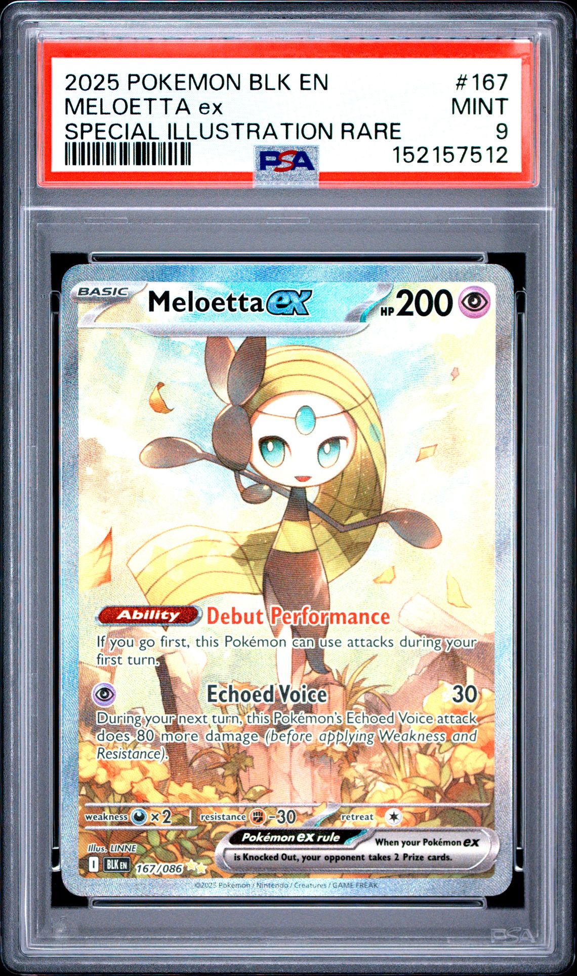 2025 Pokemon Blk En-Black Bolt Meloetta Ex #167 (Special Illustration Rare) Mint 9 front