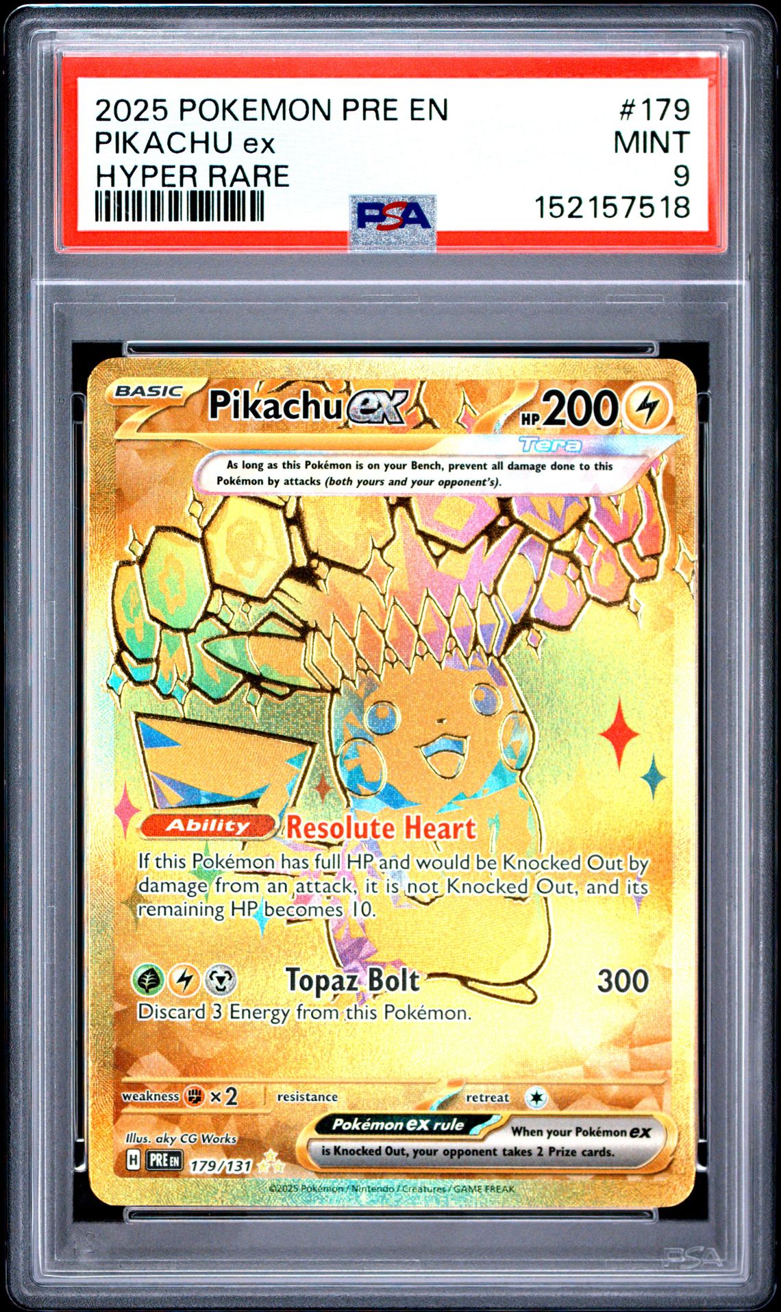 2025 Pokemon Pre En-Prismatic Evolutions Pikachu Ex #179 (Hyper Rare) Mint 9 front