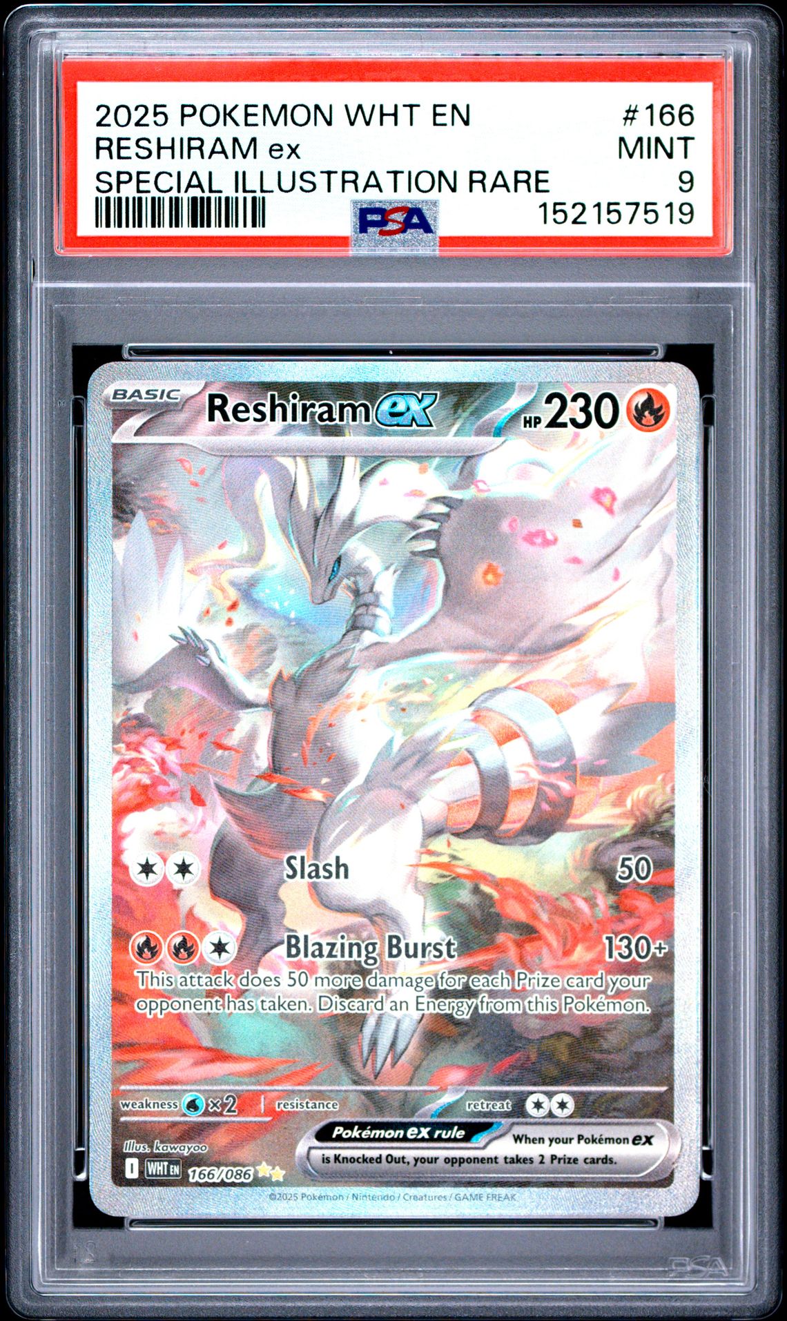 2025 Pokemon Wht En-White Flare Reshiram Ex #166 (Special Illustration Rare) Mint 9 front