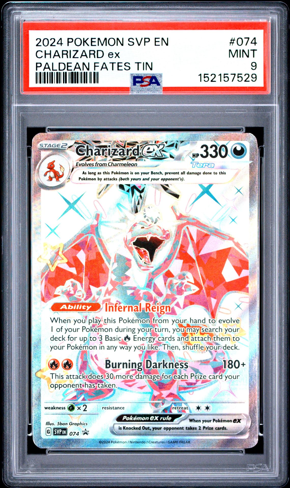 2024 Pokemon Svp En-Sv Black Star Promo Charizard Ex #074 (Paldean Fates Tin) Mint 9 front