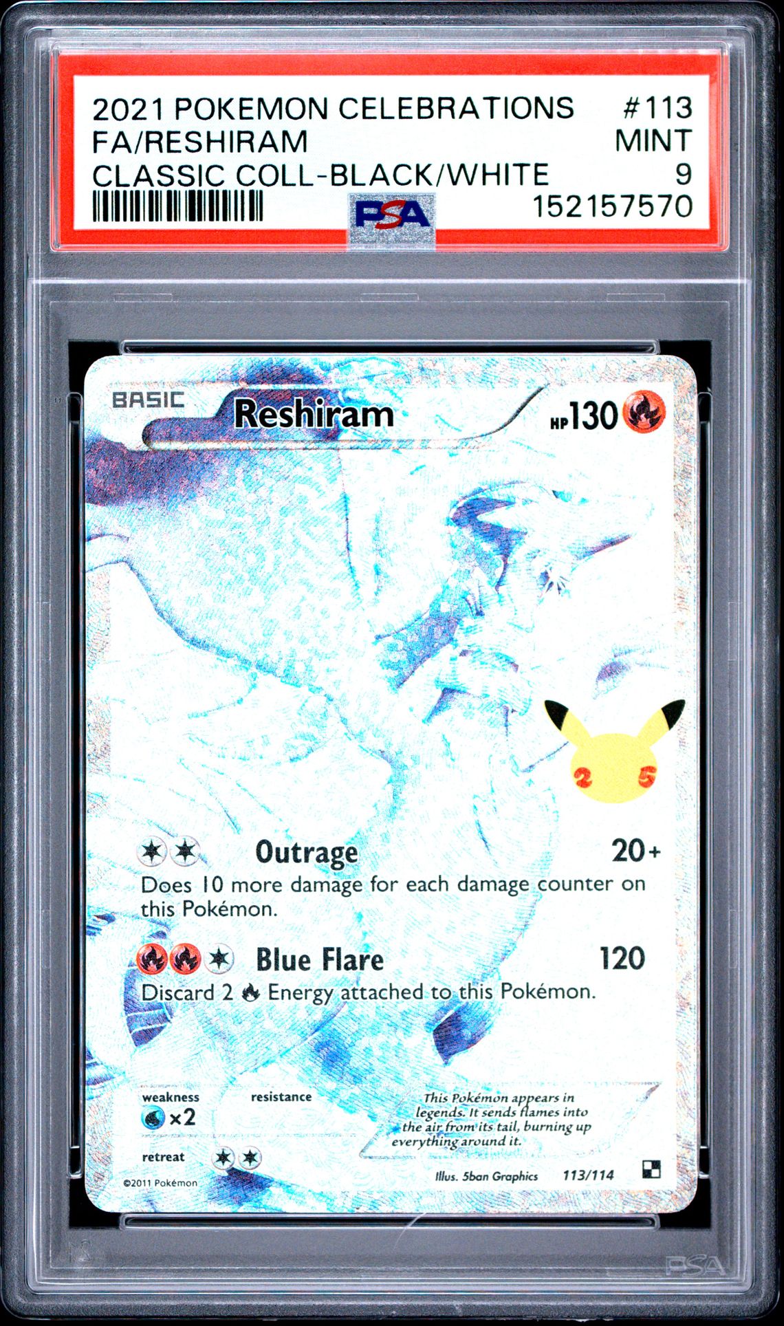 2021 Pokemon Celebrations Classic Collection Fa/Reshiram #113 (Classic Coll-Black/White) Mint 9 front