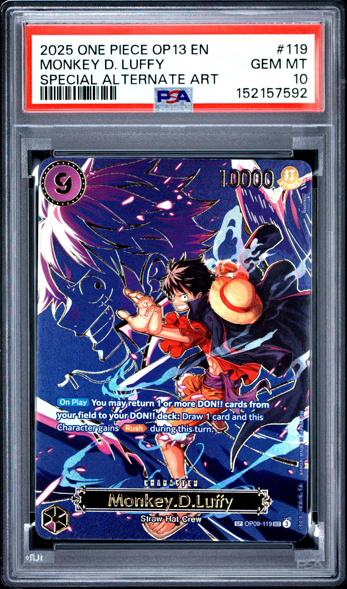 2025 One Piece Op13-Carrying On His Will Monkey D. Luffy #119 (Special Alternate Art) Gem Mt 10 front