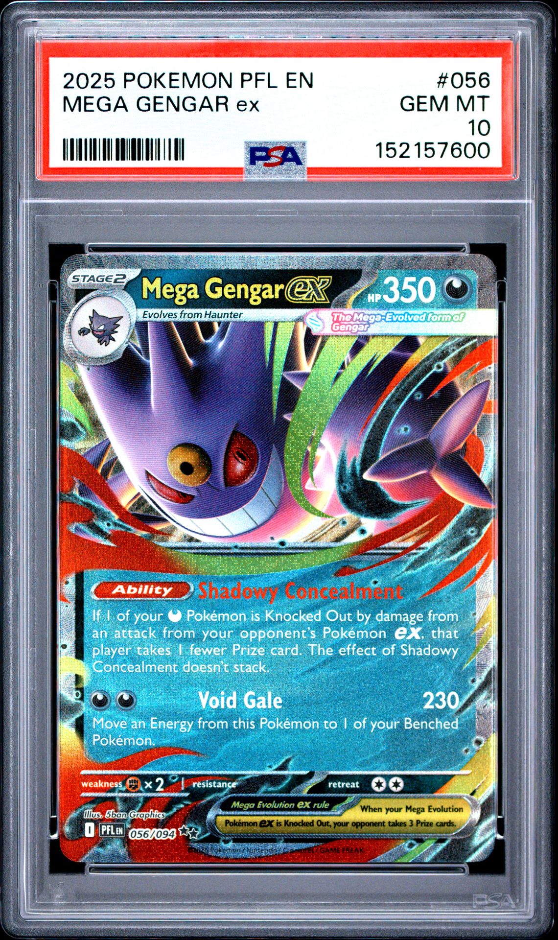 2025 Pokemon Pfl En-Phantasmal Flames Mega Gengar Ex #056 Gem Mt 10 front view - PSA graded GEM MT 10