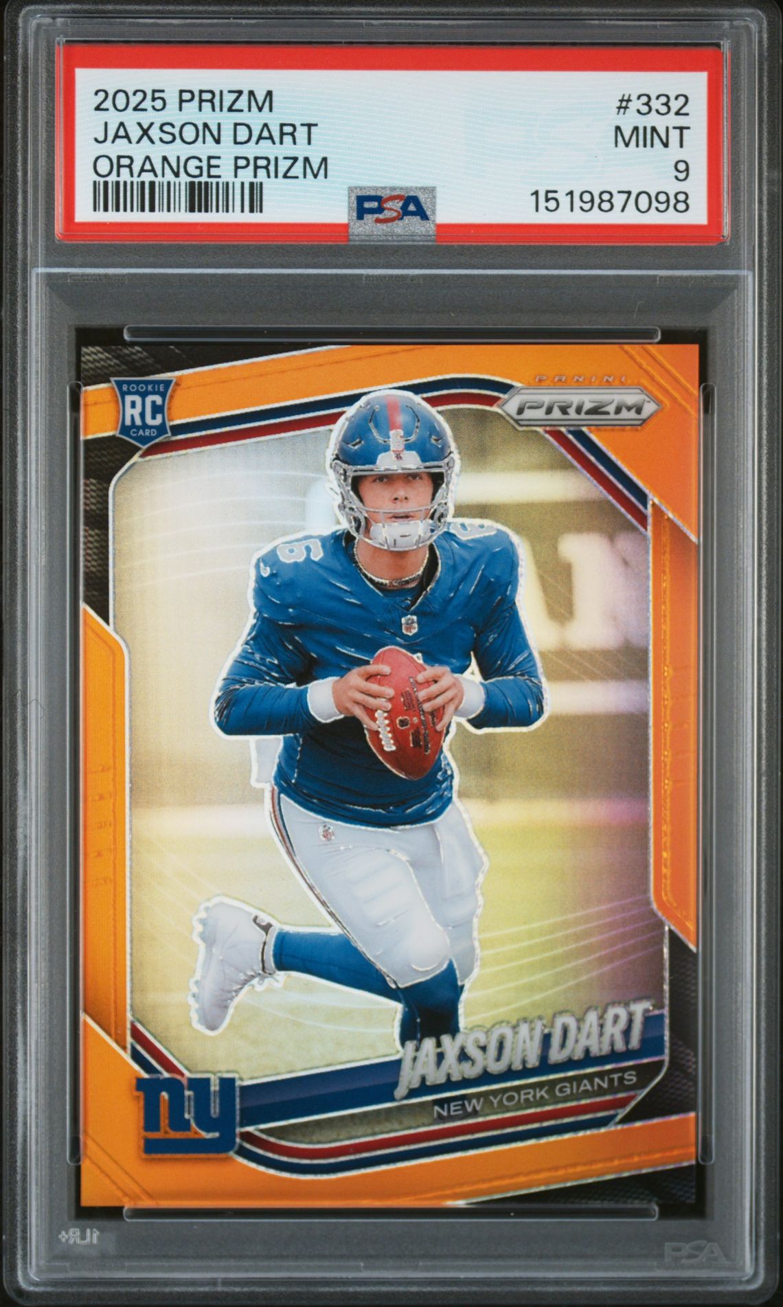 2025 Panini Prizm Jaxson Dart #332 (Orange Prizm) Mint 9 front