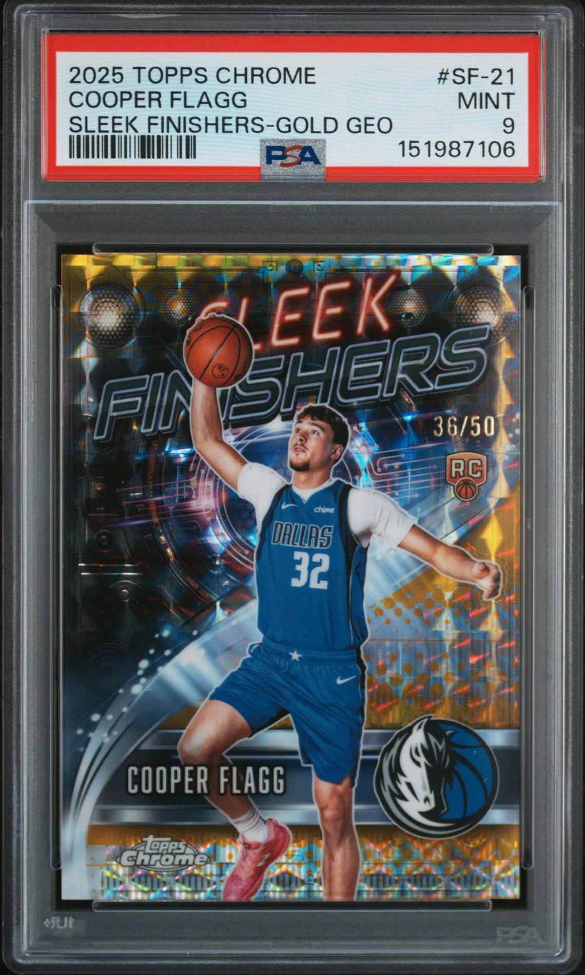 2025 Topps Chrome Sleek Finishers Cooper Flagg #Sf-21 (Sleek Finishers-Gold Geo) Mint 9 front
