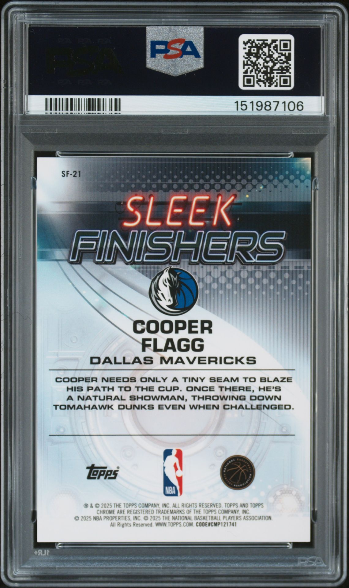 2025 Topps Chrome Sleek Finishers Cooper Flagg #Sf-21 (Sleek Finishers-Gold Geo) Mint 9 back