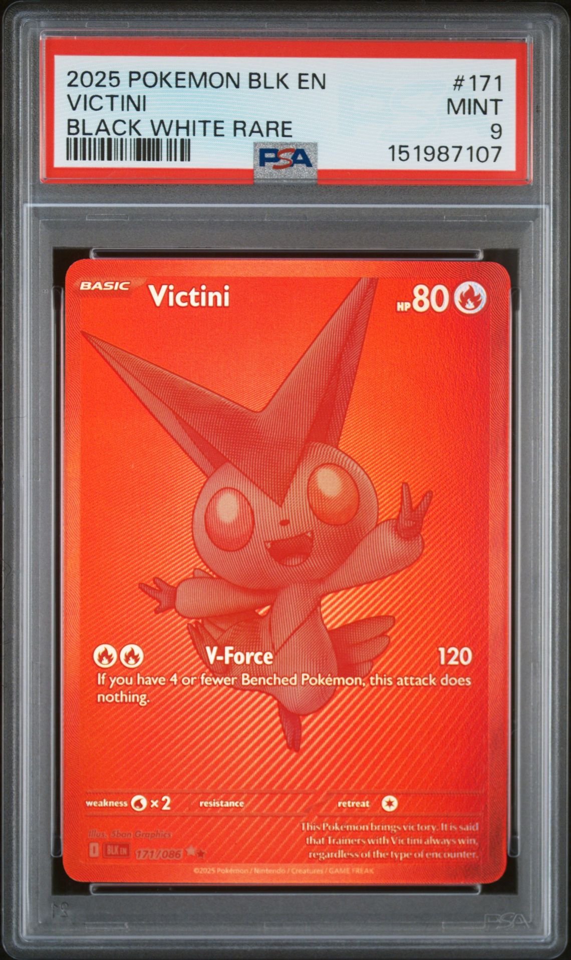 2025 Pokemon Blk En-Black Bolt Victini #171 (Black White Rare) Mint 9 front