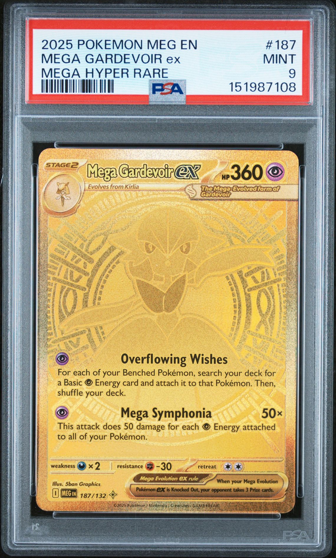 2025 Pokemon Meg En-Mega Evolution Mega Gardevoir Ex #187 (Mega Hyper Rare) Mint 9 front