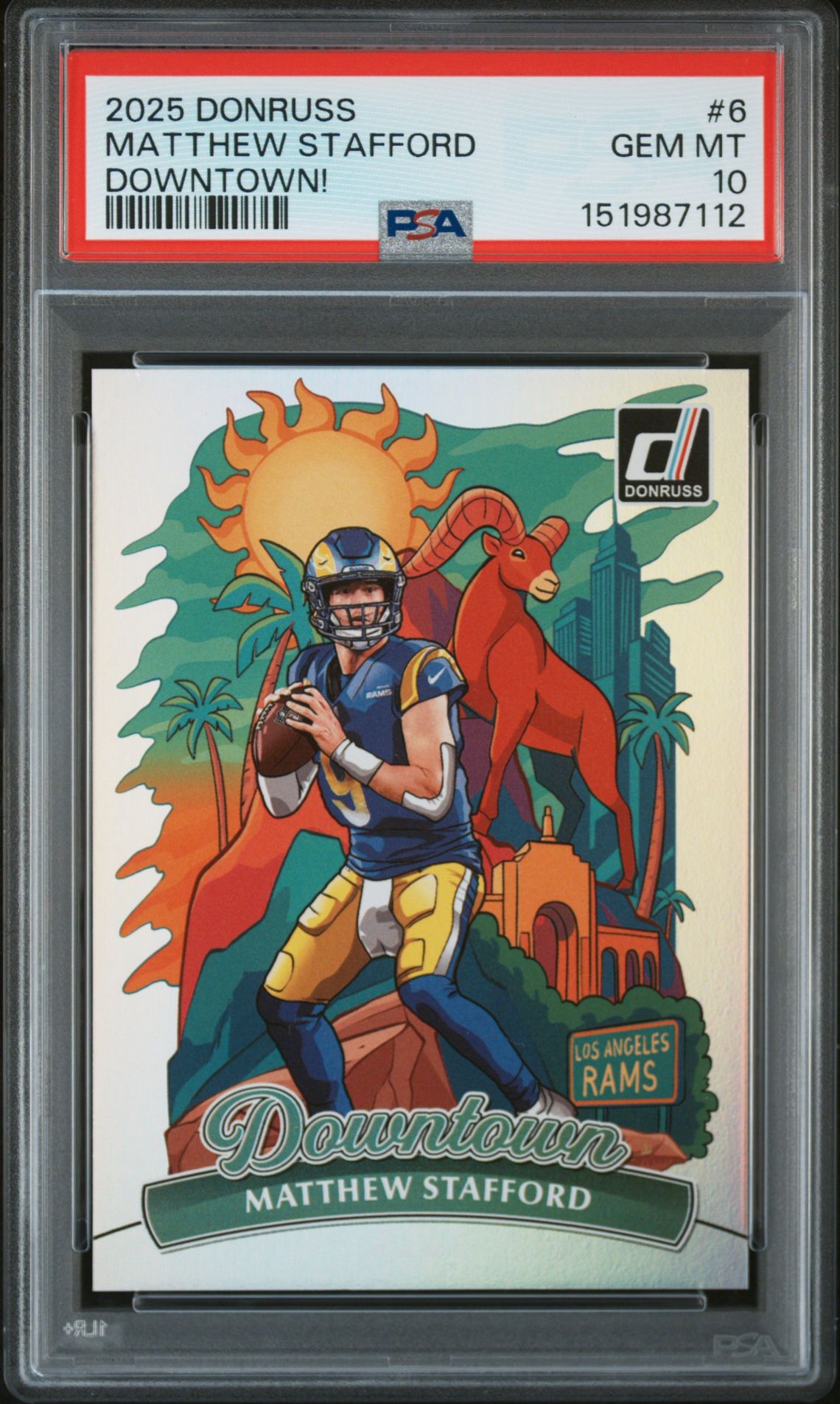2025 Panini Donruss Downtown Matthew Stafford #6 Gem Mt 10 front view - PSA graded GEM MT 10