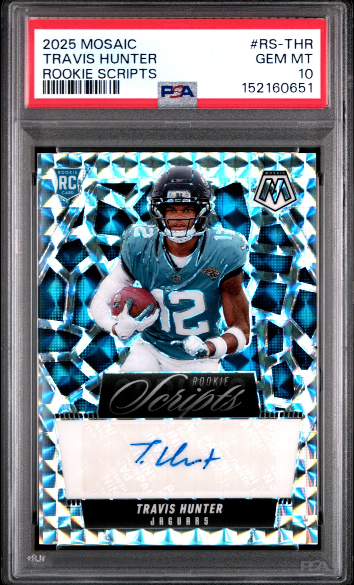 2025 Panini Mosaic Rookie Scripts Travis Hunter #Rs-Thr Gem Mt 10 front