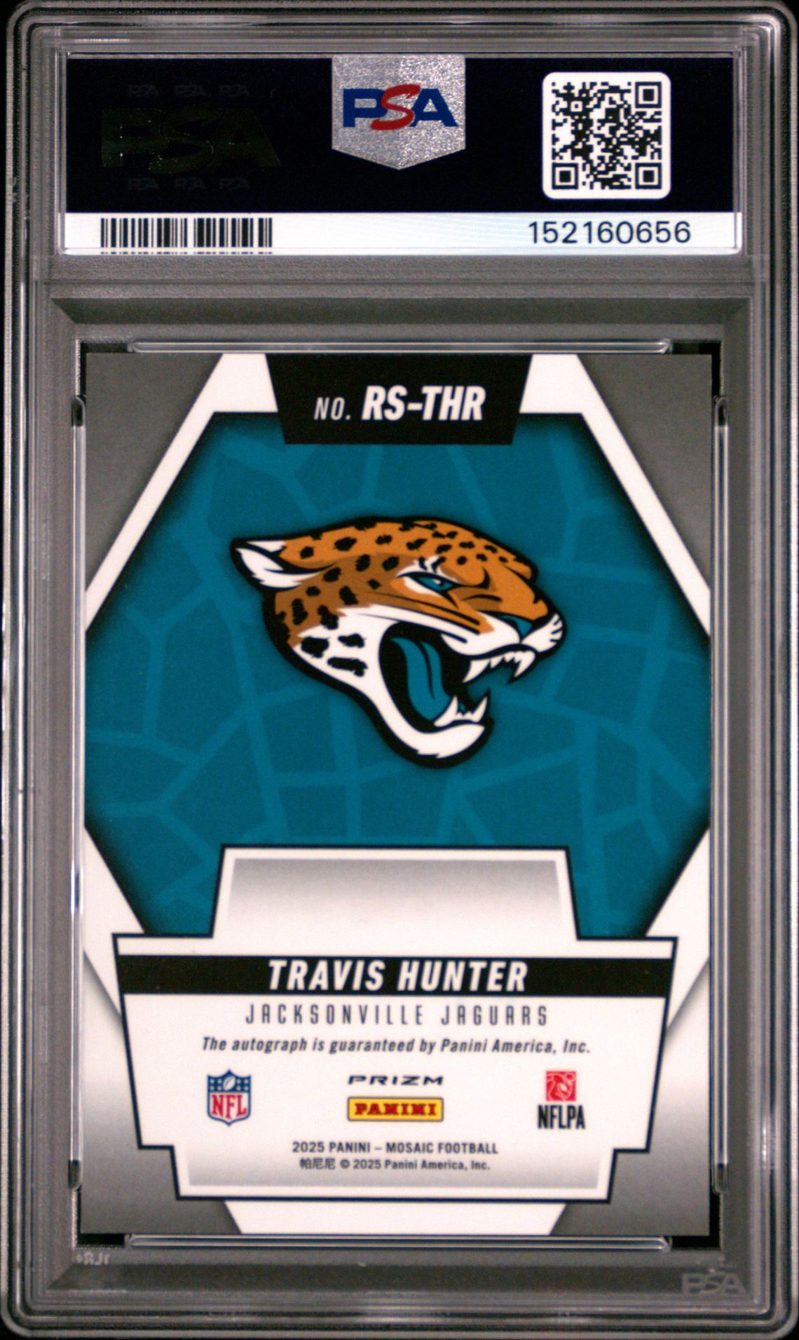 2025 Panini Mosaic Rookie Scripts Travis Hunter #Rs-Thr Gem Mt 10 back view - PSA certificate #152160656