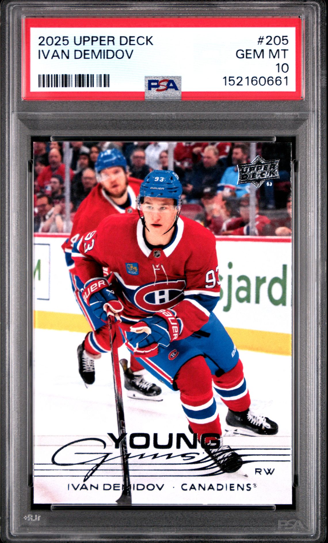 2025 Upper Deck Ivan Demidov #205 Gem Mt 10 front view - PSA graded GEM MT 10