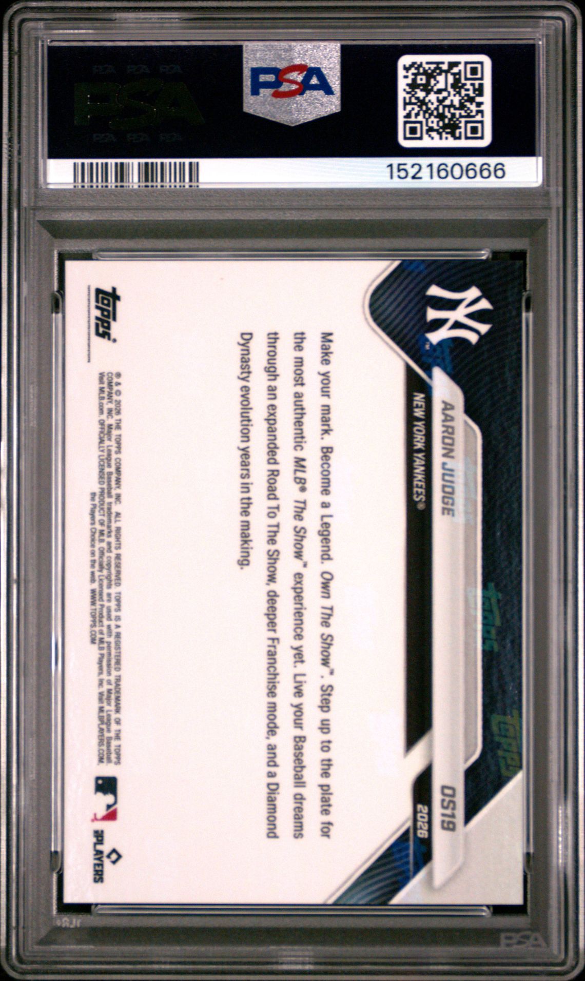 2026 Topps Now Offseason Aaron Judge #Os19 Gem Mt 10 back view - PSA certificate #152160666