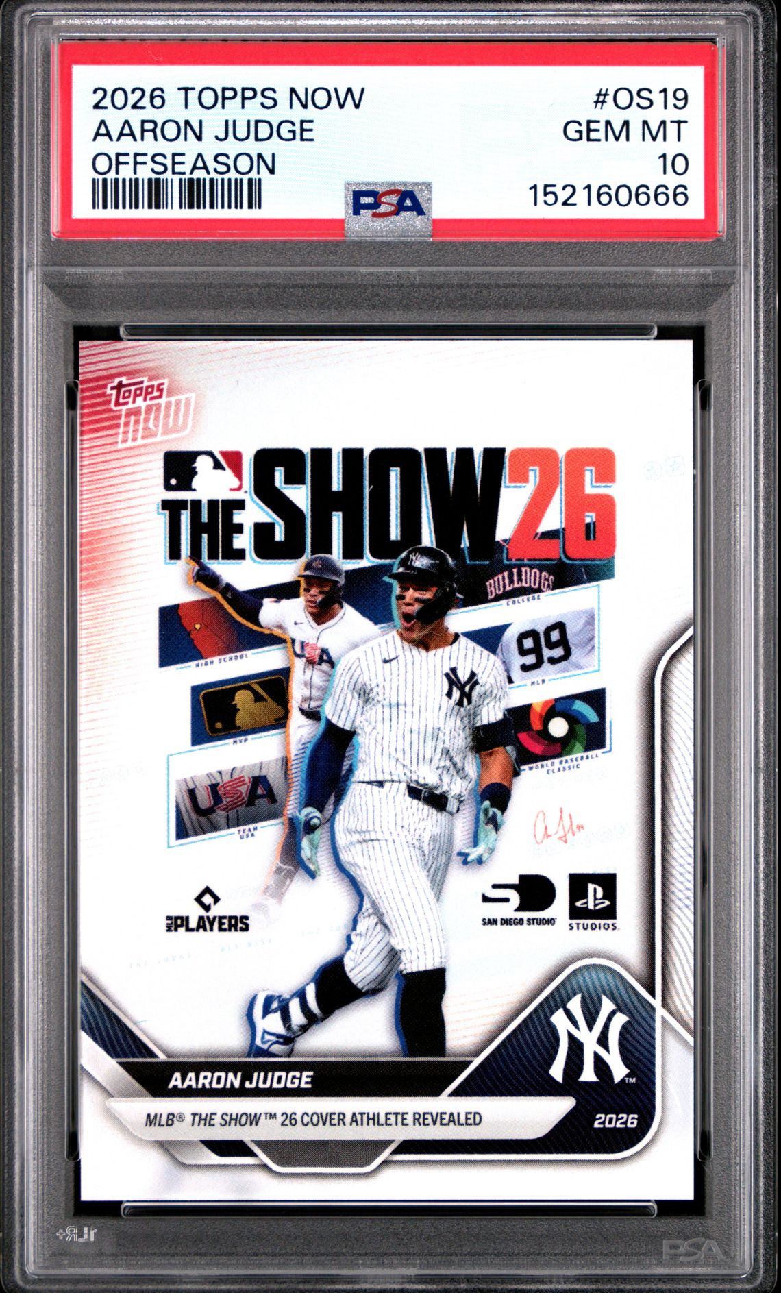 2026 Topps Now Offseason Aaron Judge #Os19 Gem Mt 10 front view - PSA graded GEM MT 10