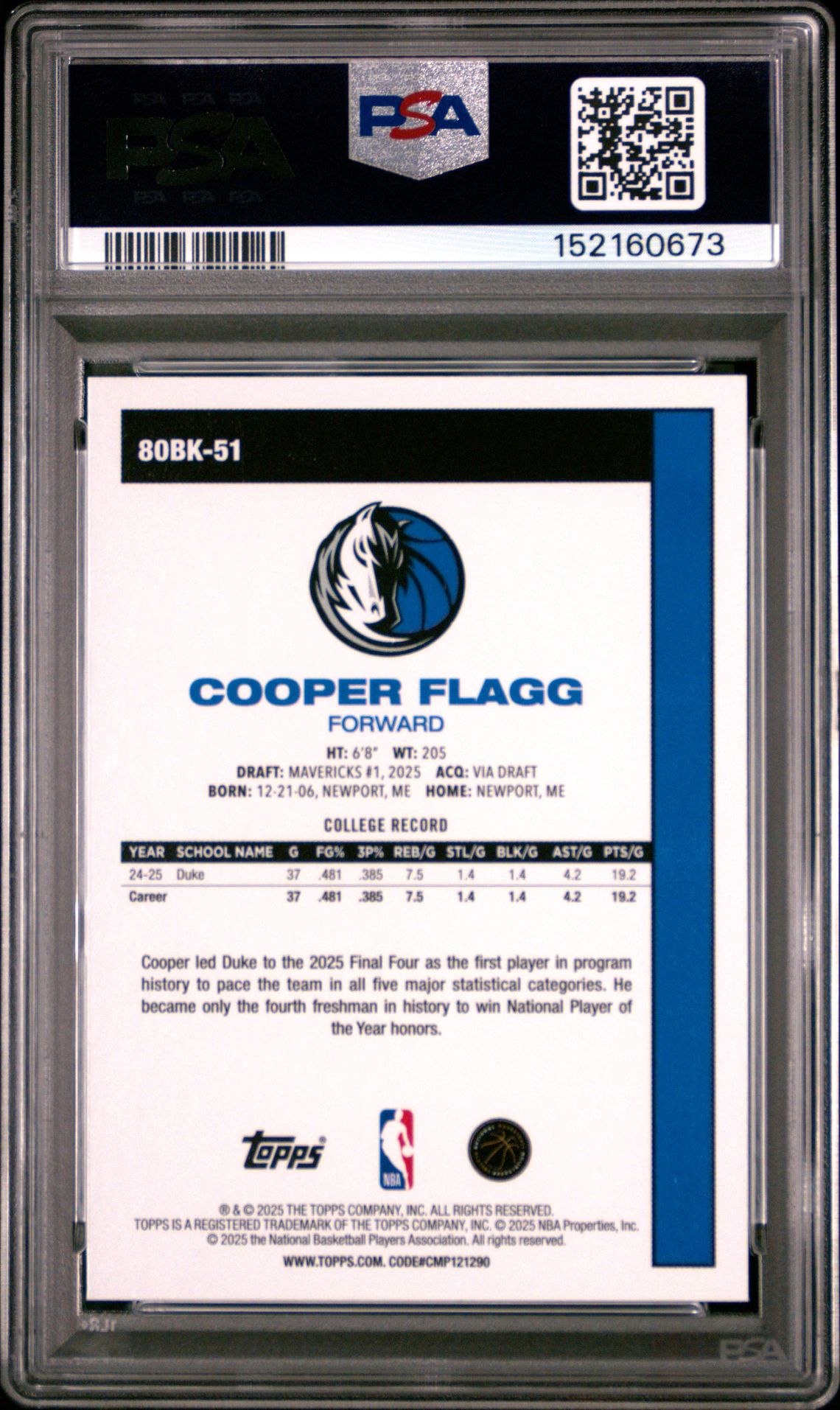 2025 Topps 1980-81 Topps Basketball Cooper Flagg #80Bk-51 Mint 9 back