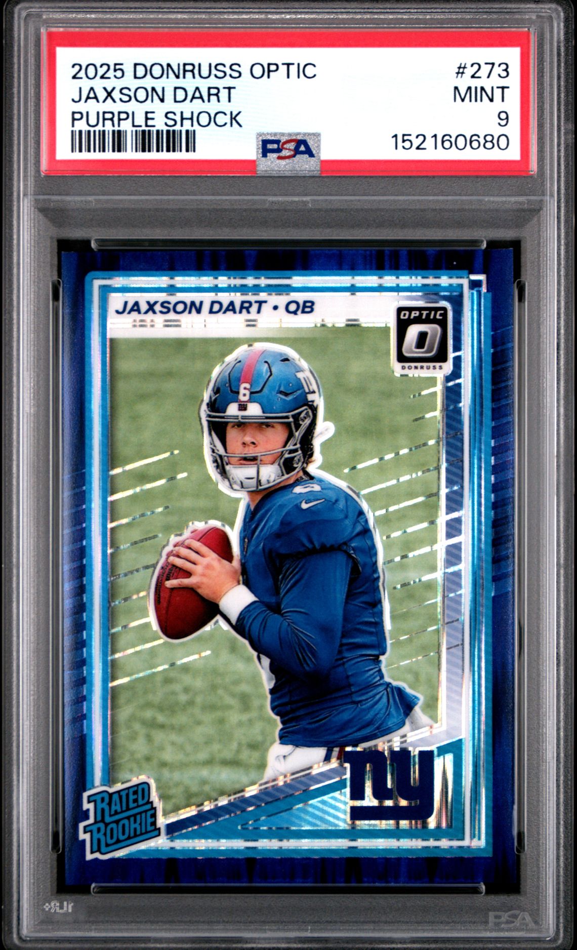 2025 Panini Donruss Optic Jaxson Dart #273 (Purple Shock) Mint 9 front
