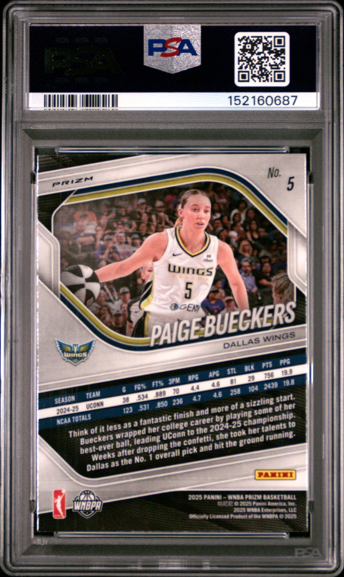 2025 Panini Prizm Wnba Paige Bueckers #5 (Ice) Gem Mt 10 back