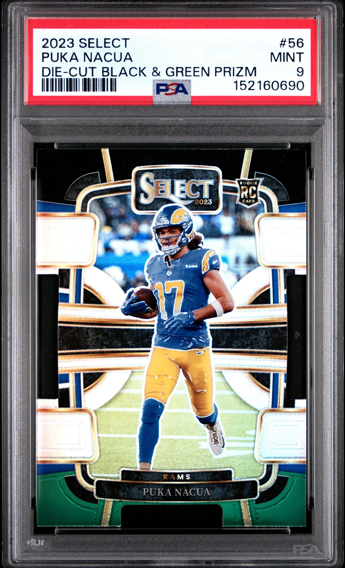 2023 Panini Select Puka Nacua #56 (Die-Cut Black & Green Prizm) Mint 9 front