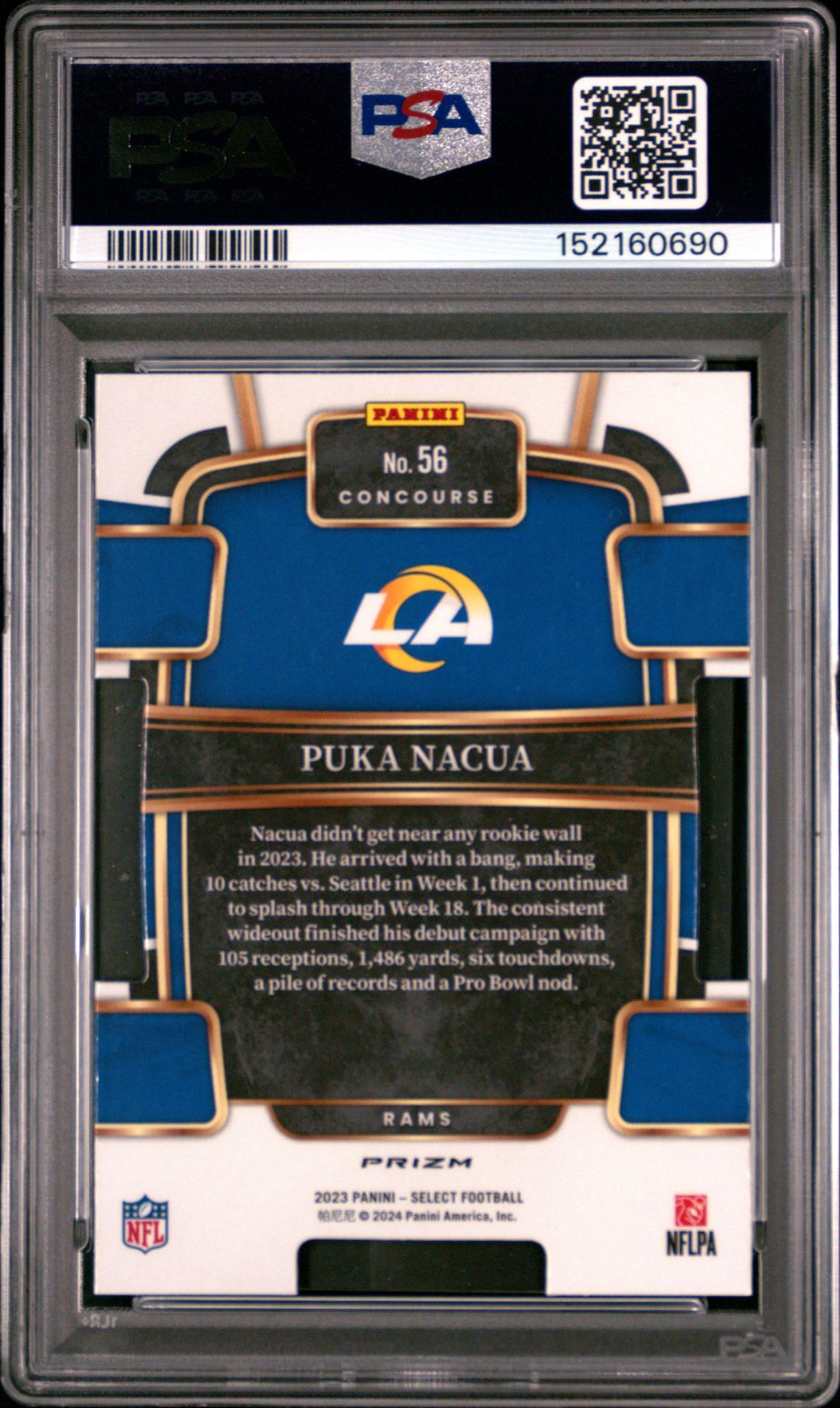2023 Panini Select Puka Nacua #56 (Die-Cut Black & Green Prizm) Mint 9 back