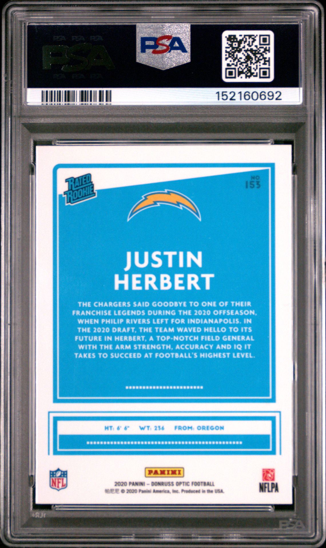 2020 Panini Donruss Optic Justin Herbert #153 Mint 9 back