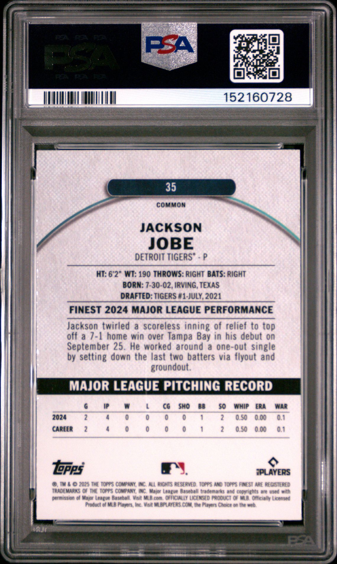2025 Topps Finest Jackson Jobe #35 (Blue Checkerboard) Mint 9 back