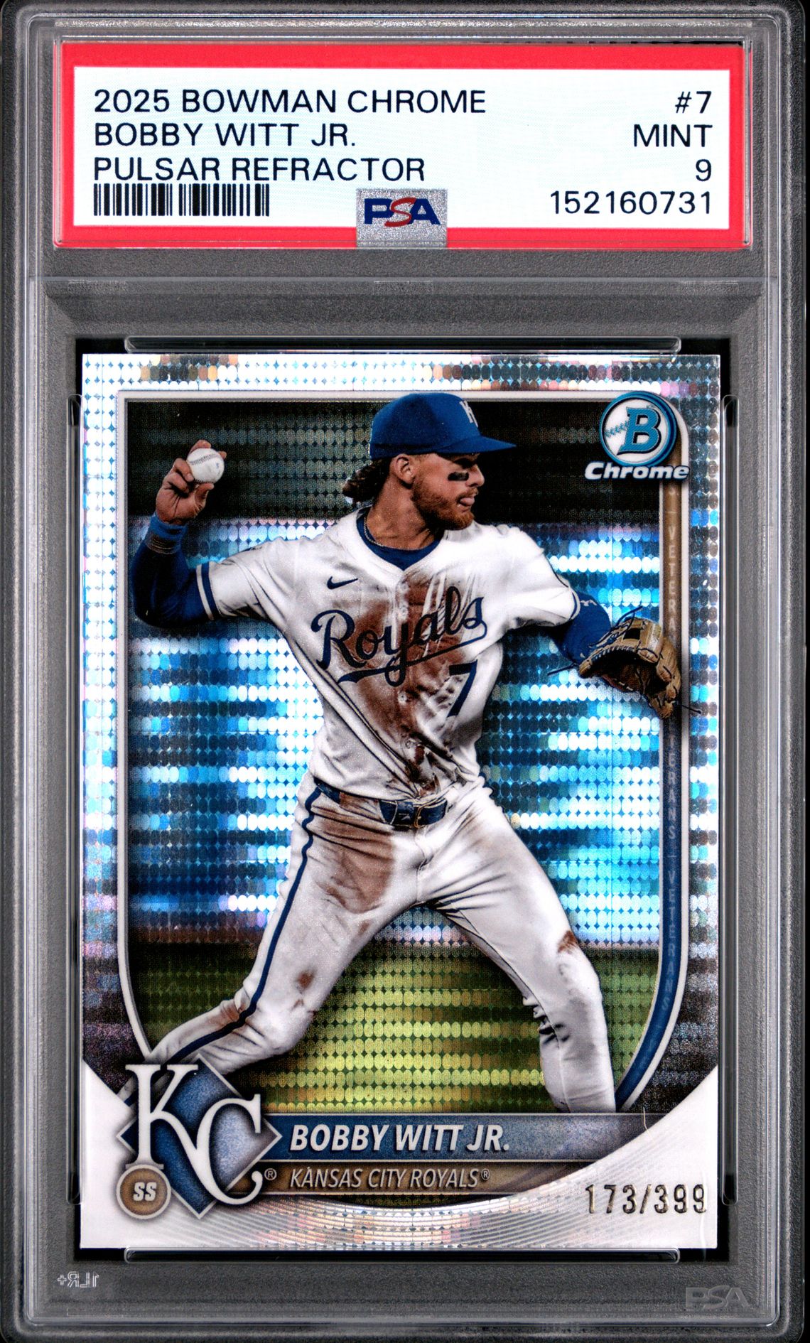 2025 Bowman Chrome Bobby Witt Jr. #7 (Pulsar) Mint 9 front