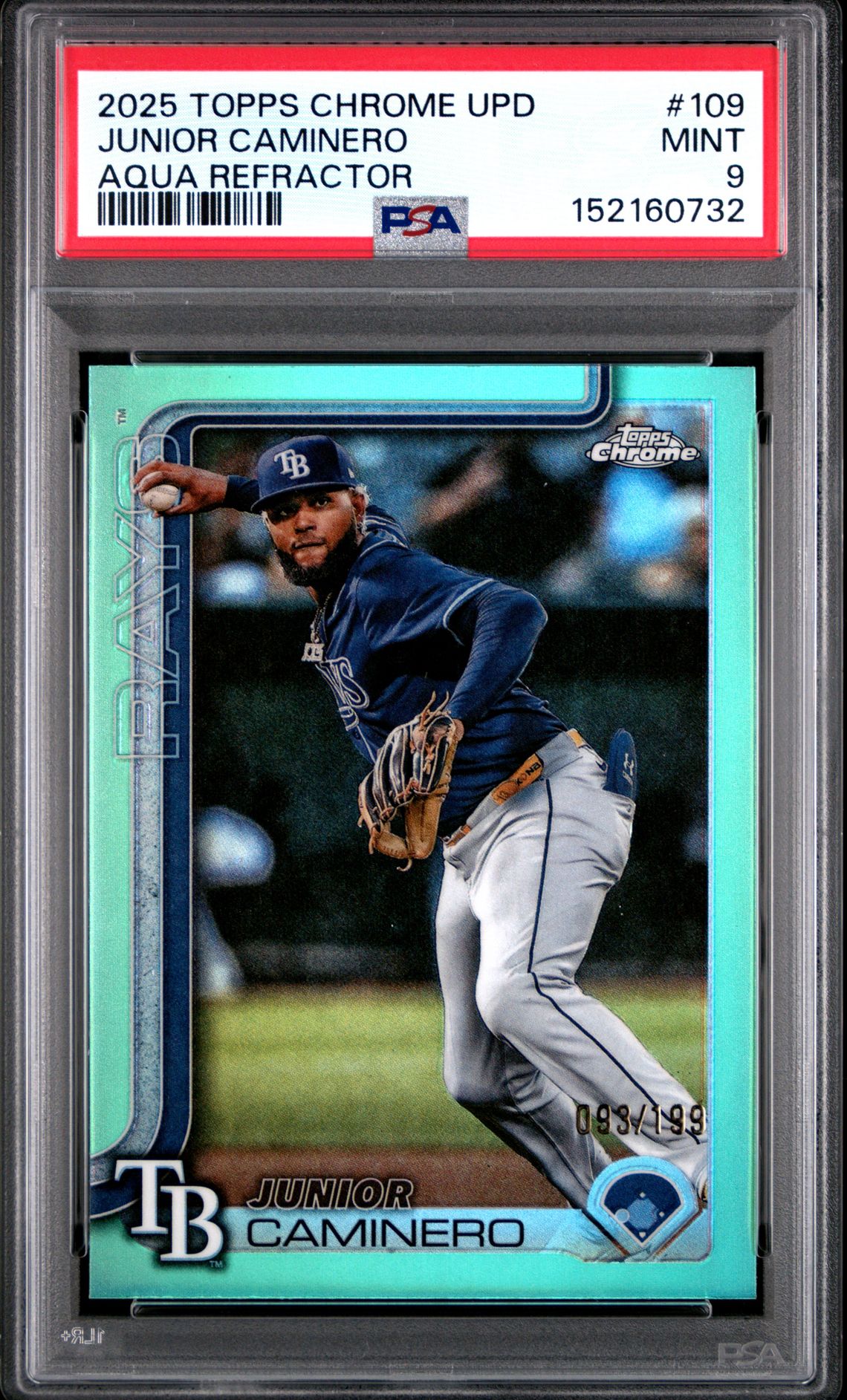 2025 Topps Chrome Update Junior Caminero #109 (Aqua Refractor) Mint 9 front
