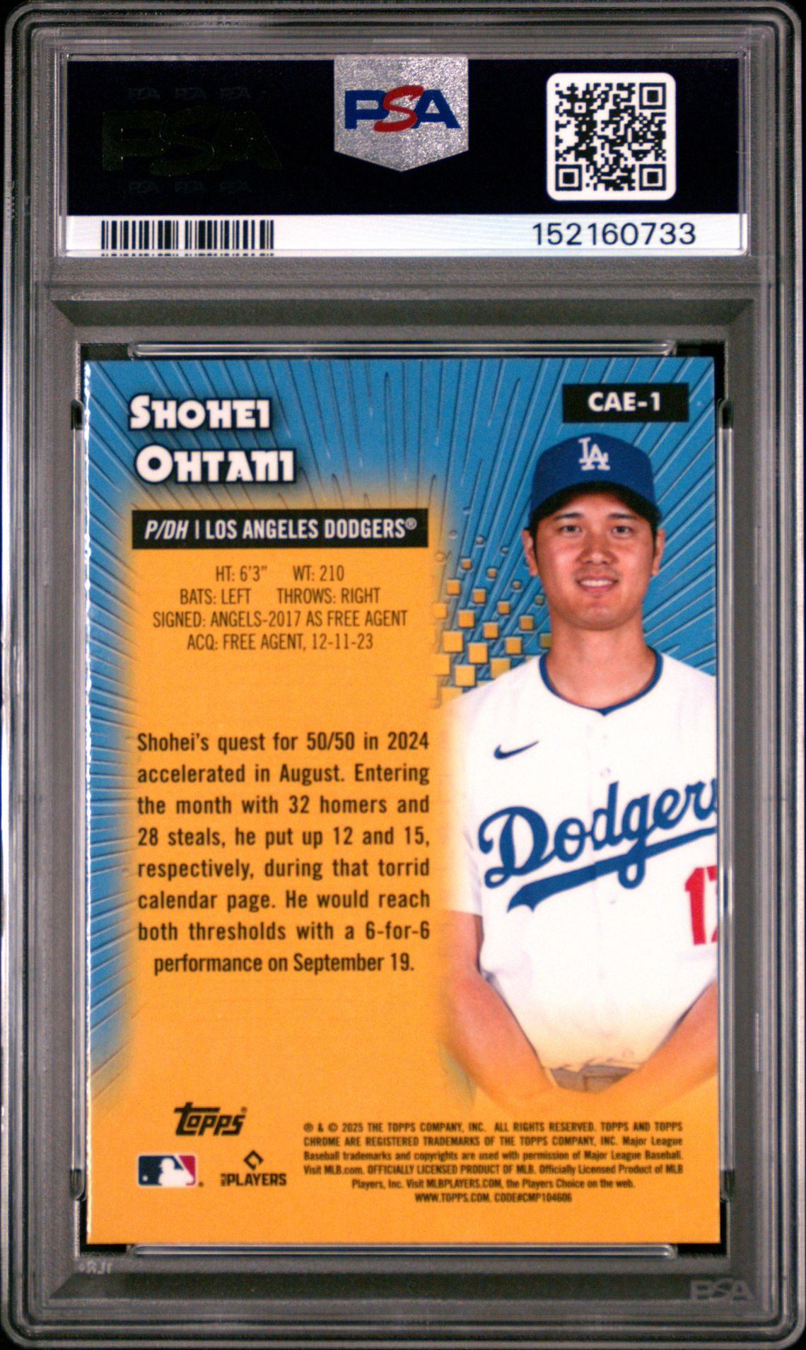 2025 Topps Chrome All Etch Shohei Ohtani #Cae1 Gem Mt 10 back