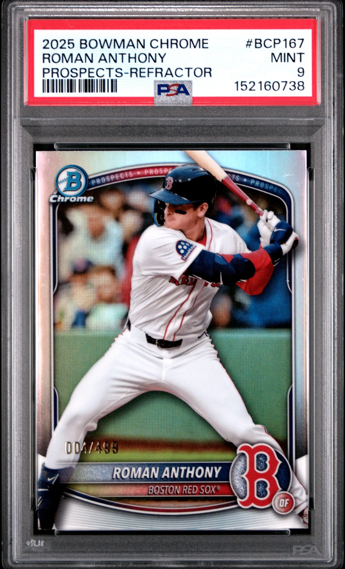 2025 Bowman Chrome Prospects Roman Anthony #Bcp167 (Prospects-Refractor) Mint 9 front