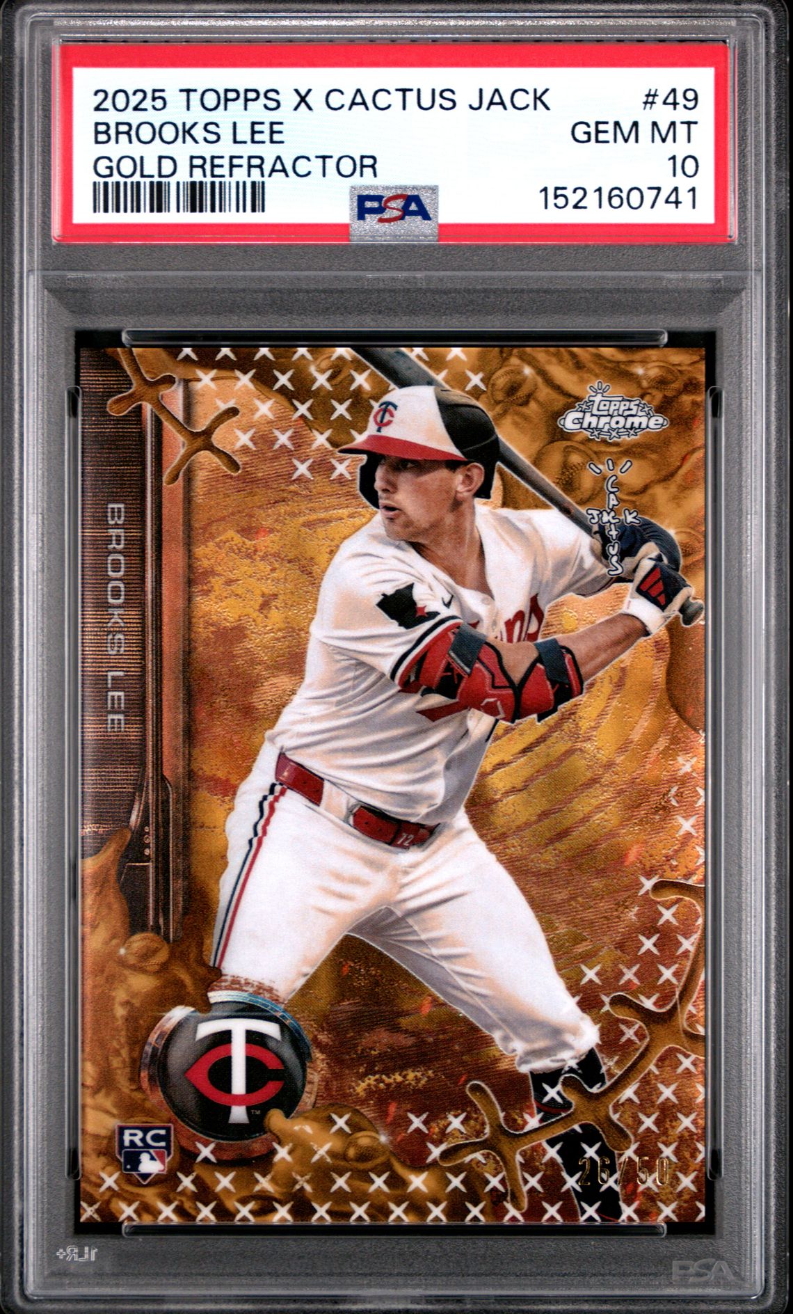 2025 Topps Chrome X Cactus Jack Brooks Lee #49 (Gold Refractor) Gem Mt 10 front