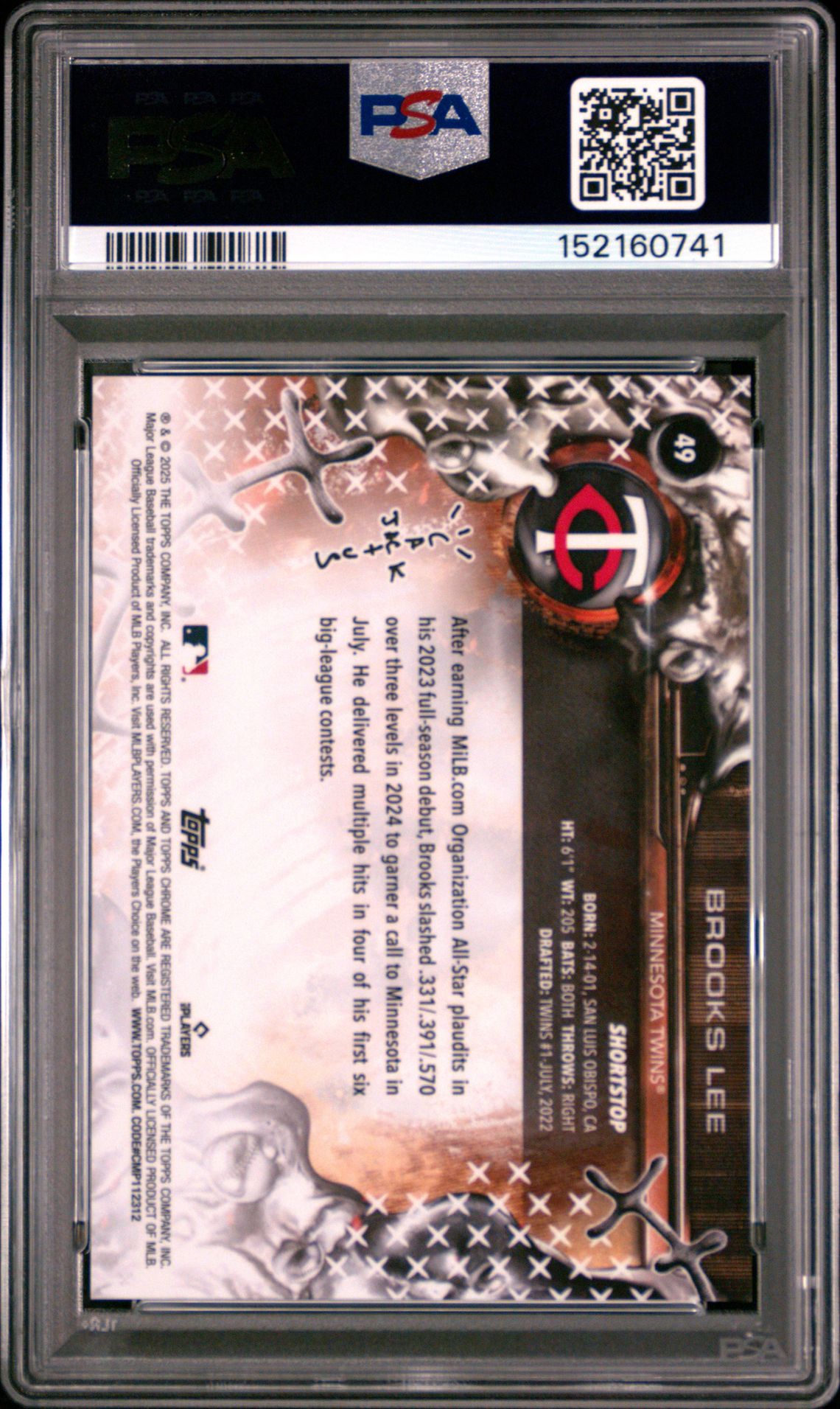 2025 Topps Chrome X Cactus Jack Brooks Lee #49 (Gold Refractor) Gem Mt 10 back