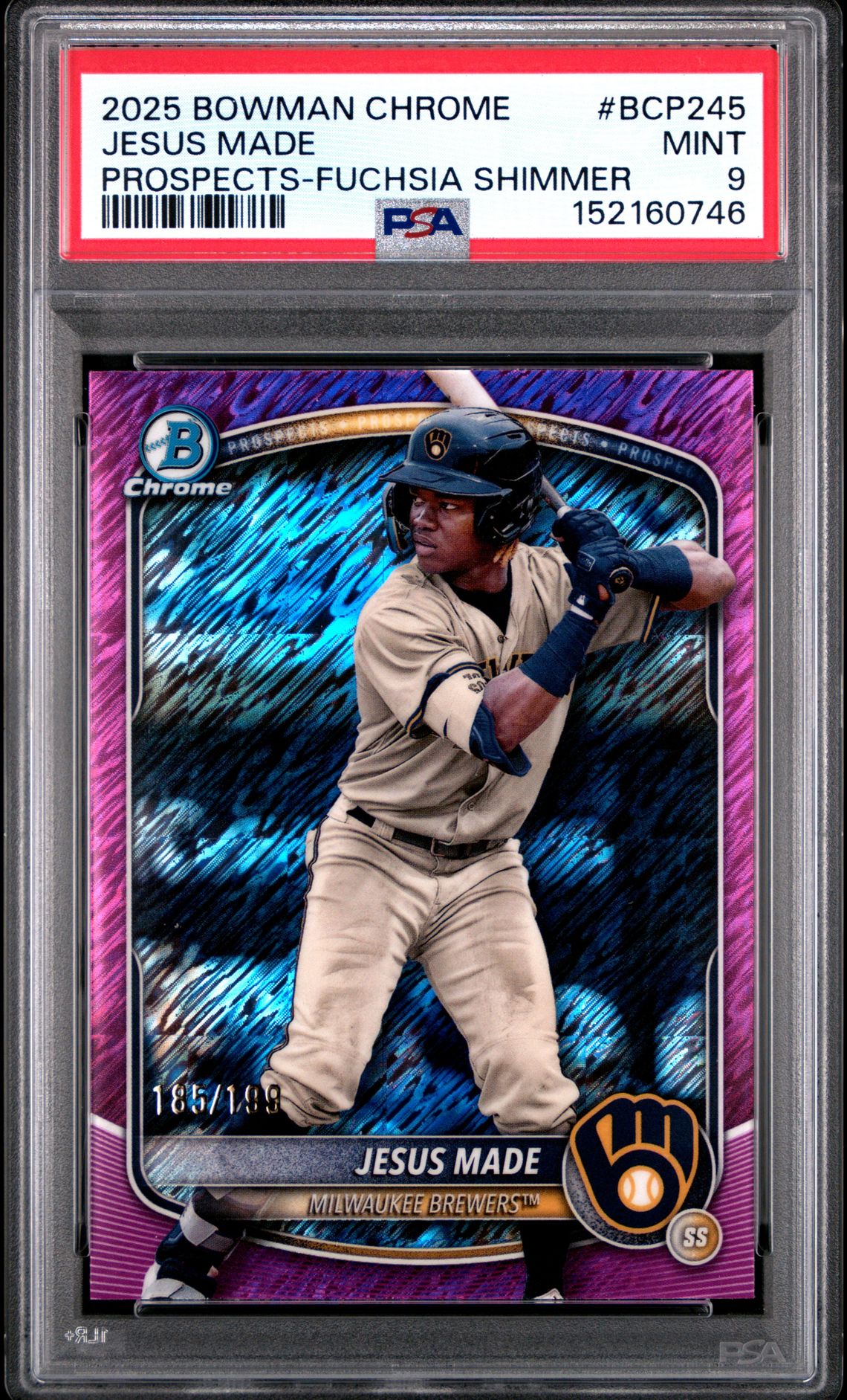 2025 Bowman Chrome Prospects Jesus Made #Bcp245 (Prospects-Fuchsia Shimmer) Mint 9 front