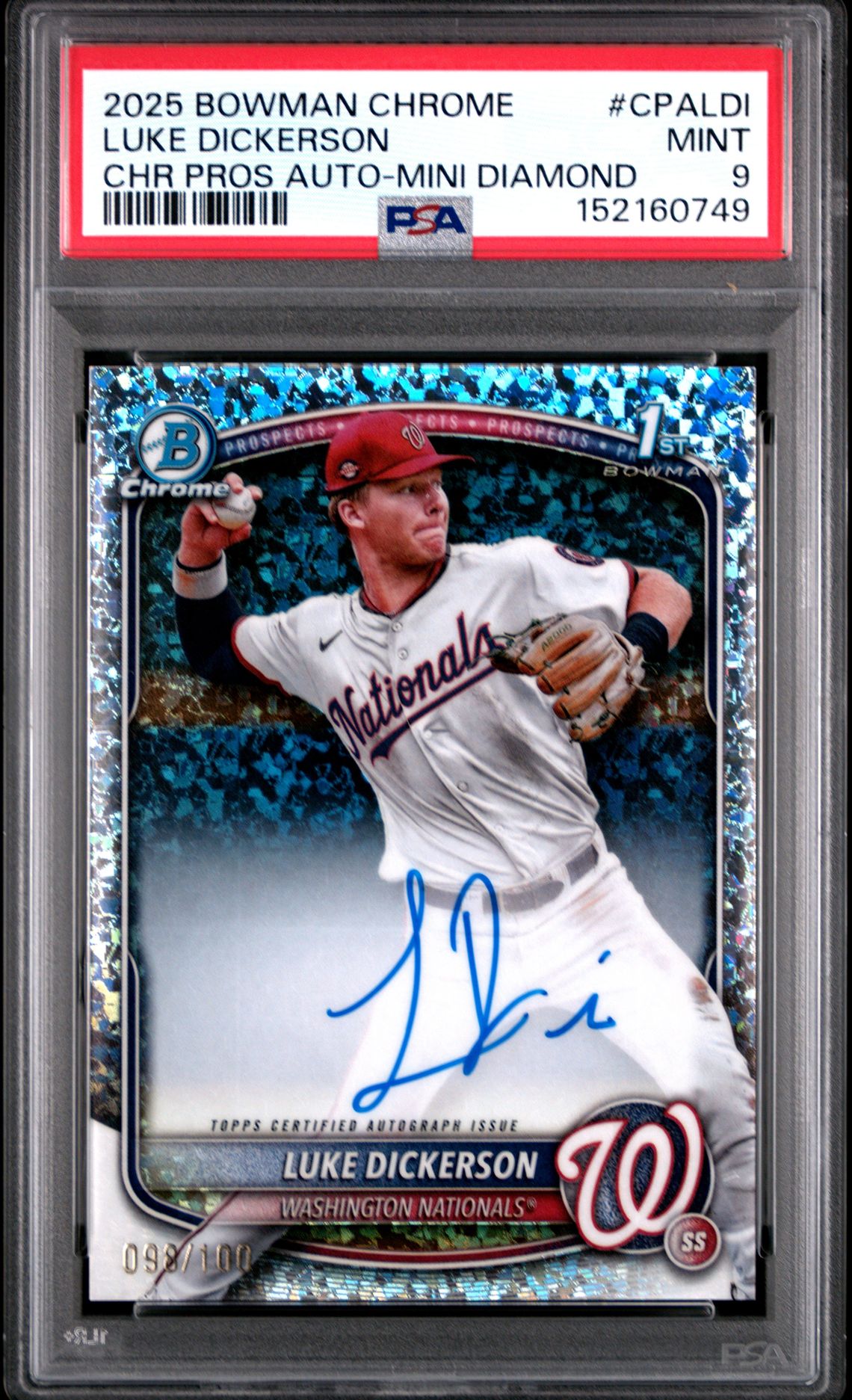 2025 Bowman Chrome Prospect Autographs Luke Dickerson #Cpaldi (Chr Pros Auto-Mini Diamond) Mint 9 front