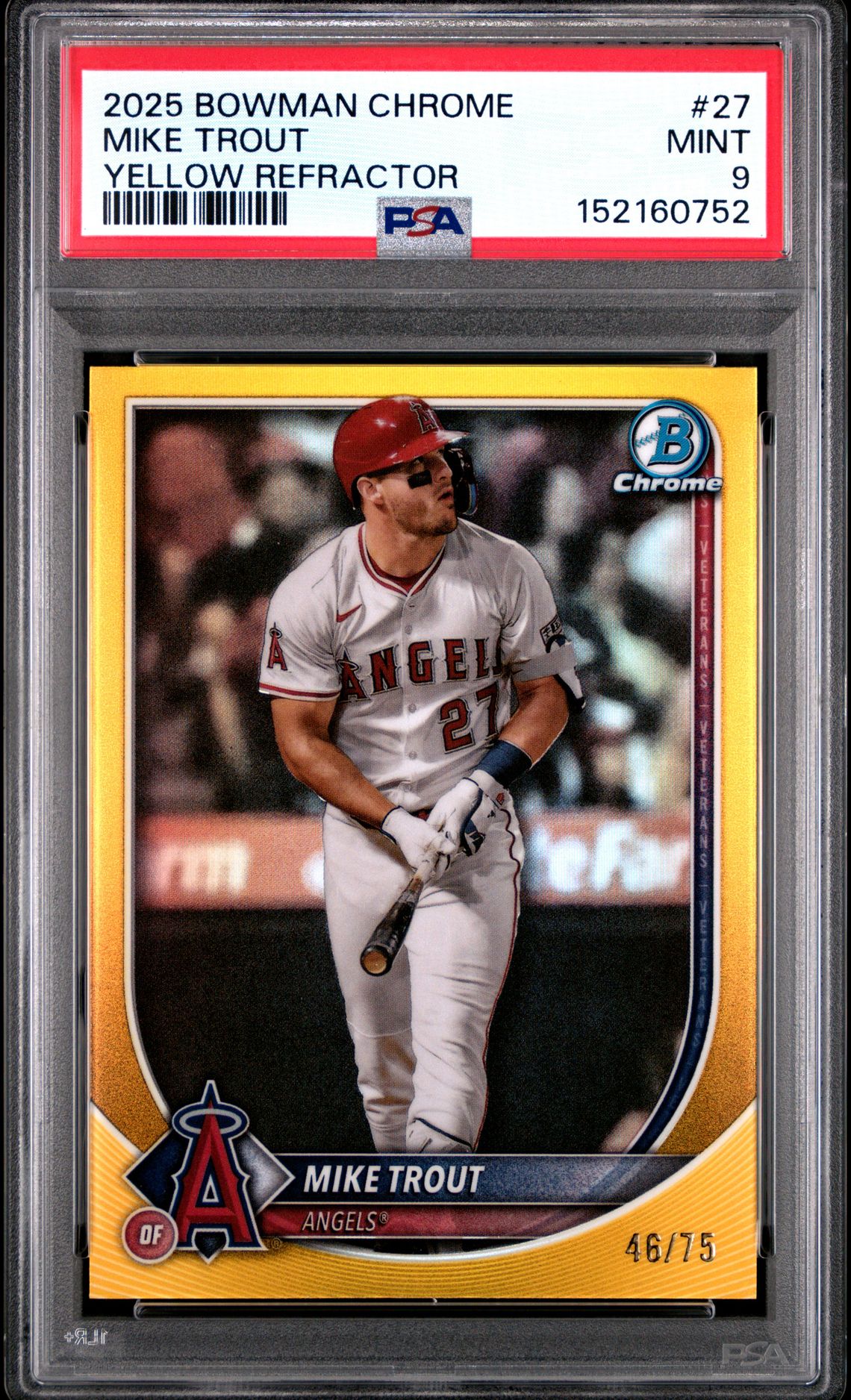 2025 Bowman Chrome Mike Trout #27 (Yellow Refractor) Mint 9 front