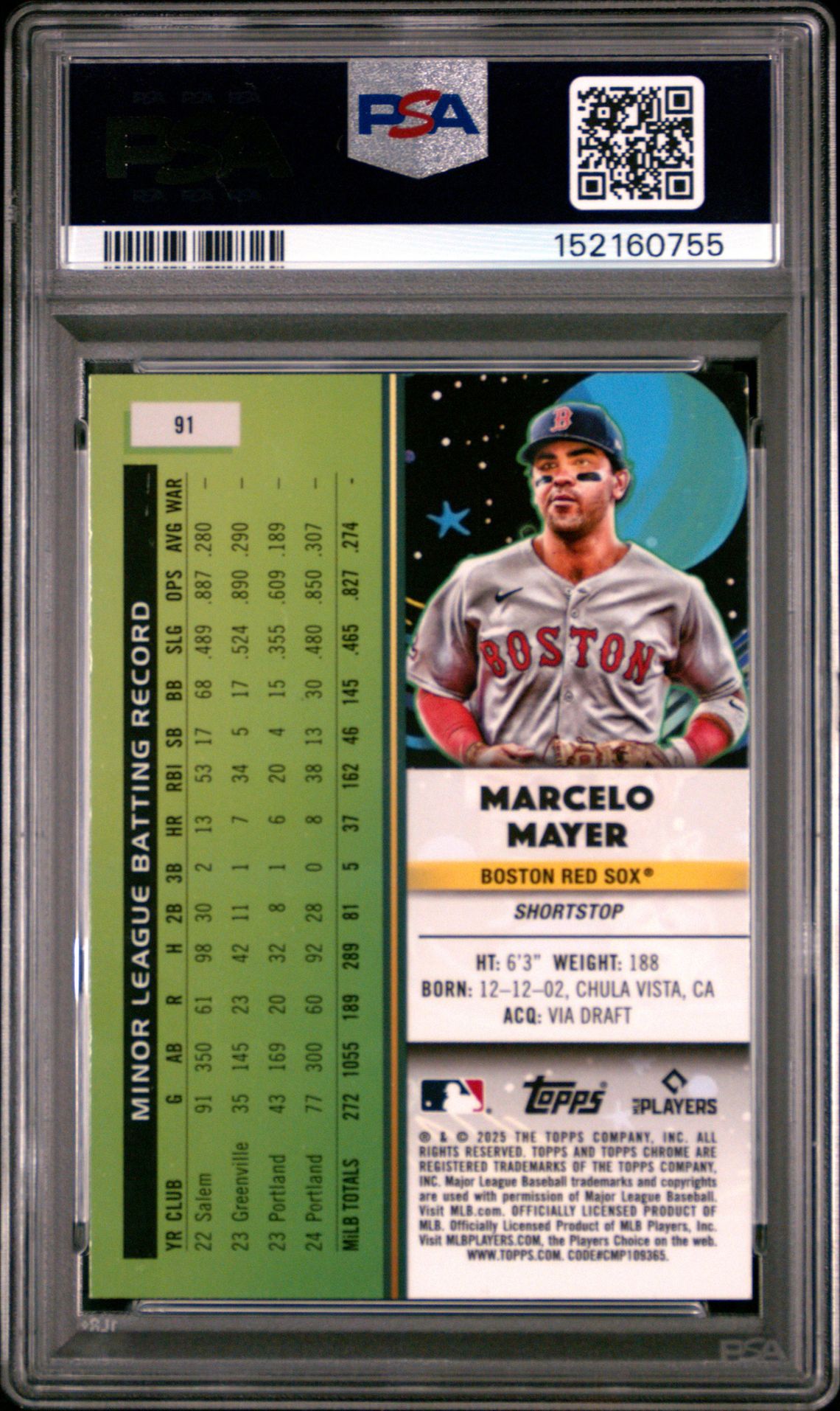 2025 Topps Cosmic Chrome Marcelo Mayer #91 (Green Space Dust) Mint 9 back