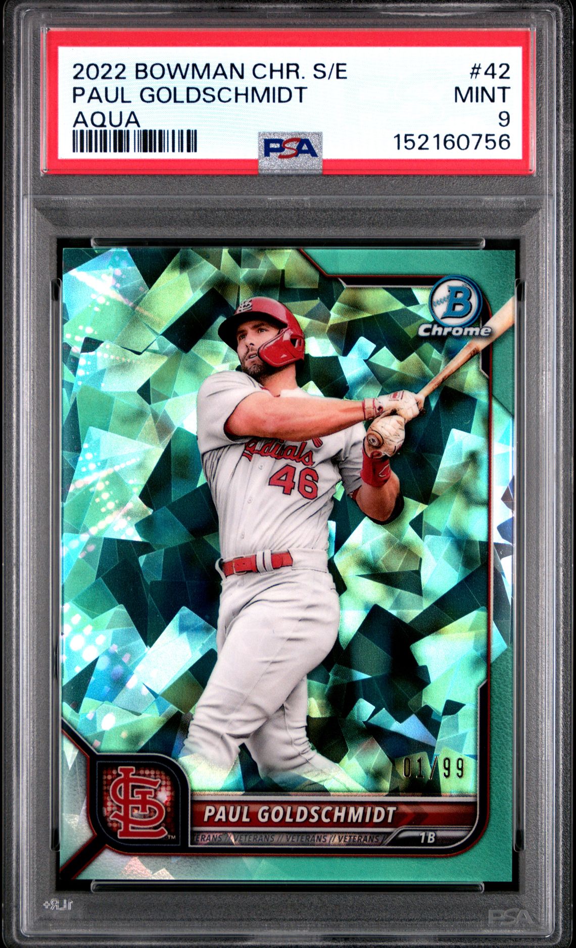 2022 Bowman Chrome Sapphire Edition Paul Goldschmidt #42 (Aqua) Mint 9 front