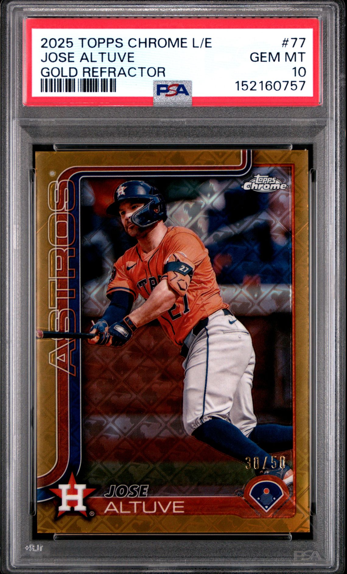2025 Topps Chrome Logofractor Edition Jose Altuve #77 (Gold Refractor) Gem Mt 10 front