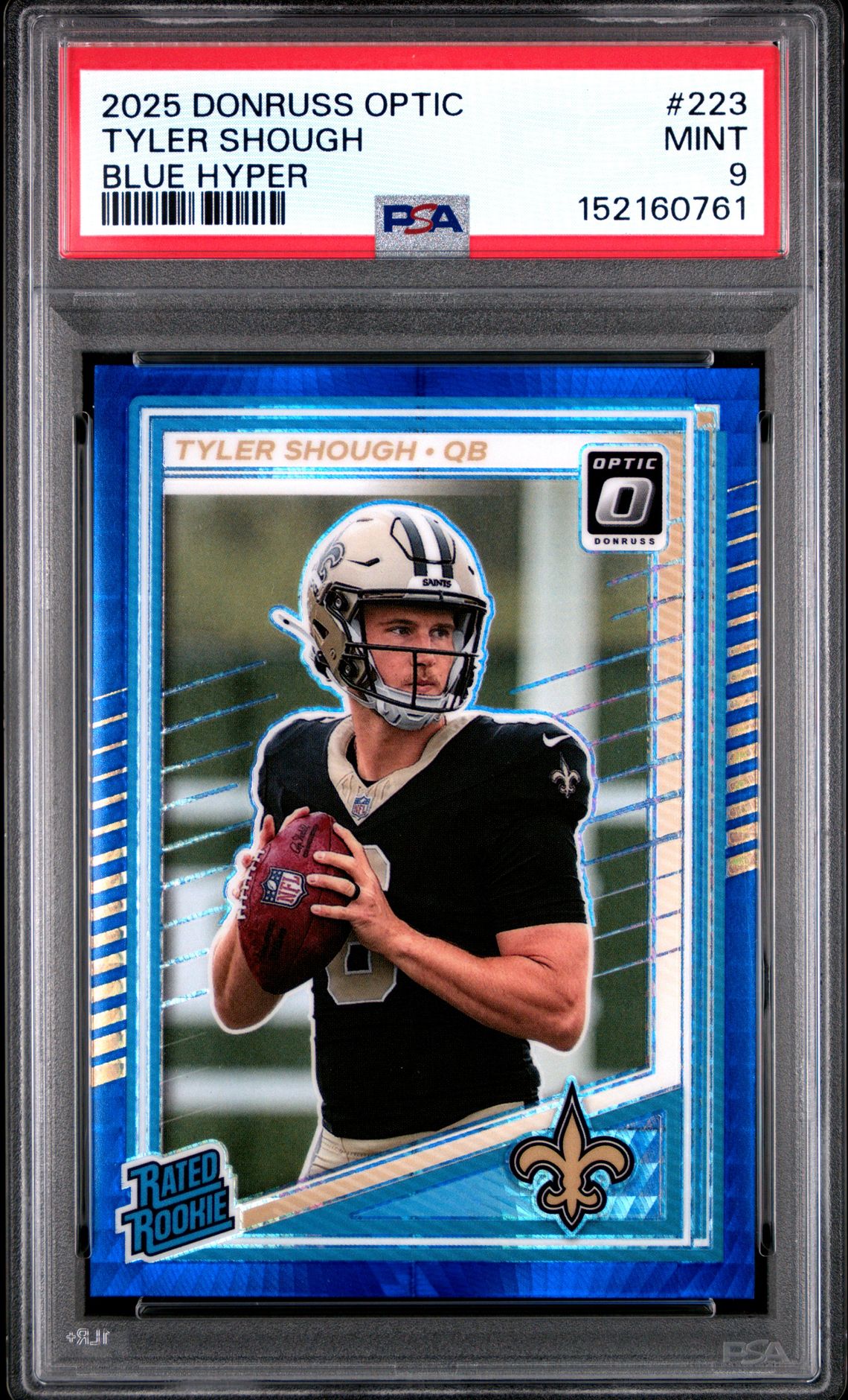 2025 Panini Donruss Optic Tyler Shough #223 (Blue Hyper) Mint 9 front
