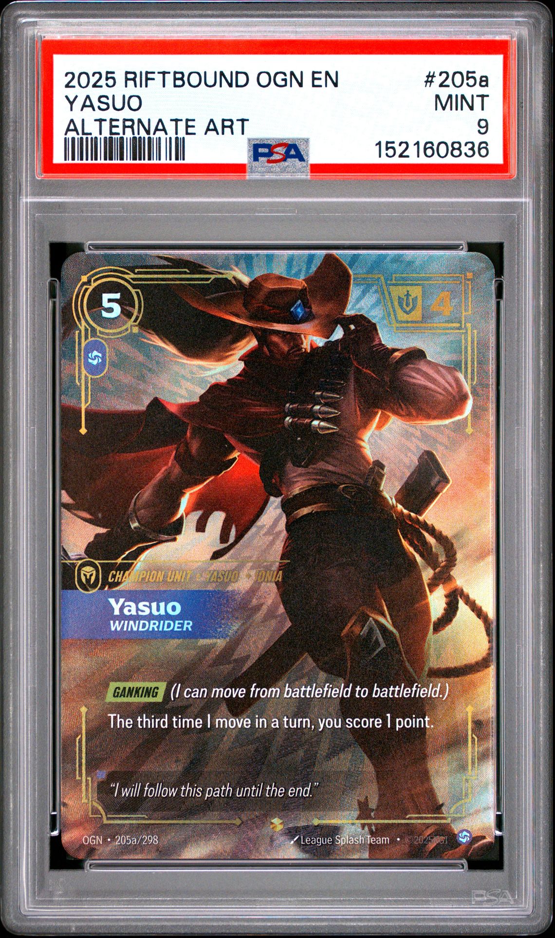 2025 Riftbound: League Of Legends Ogn-Origins Yasuo #205A (Alternate Art) Mint 9 front
