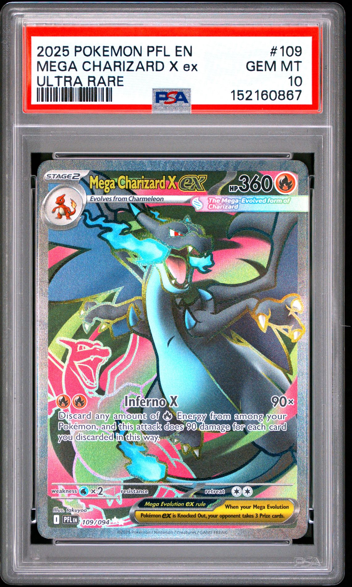 2025 Pokemon Pfl En-Phantasmal Flames Mega Charizard X Ex #109 (Ultra Rare) Gem Mt 10 front