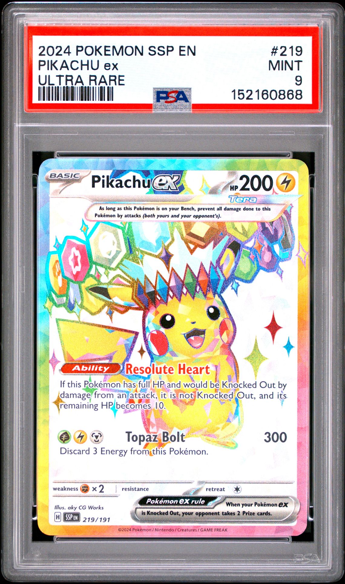 2024 Pokemon Ssp En-Surging Sparks Pikachu Ex #219 (Ultra Rare) Mint 9 front