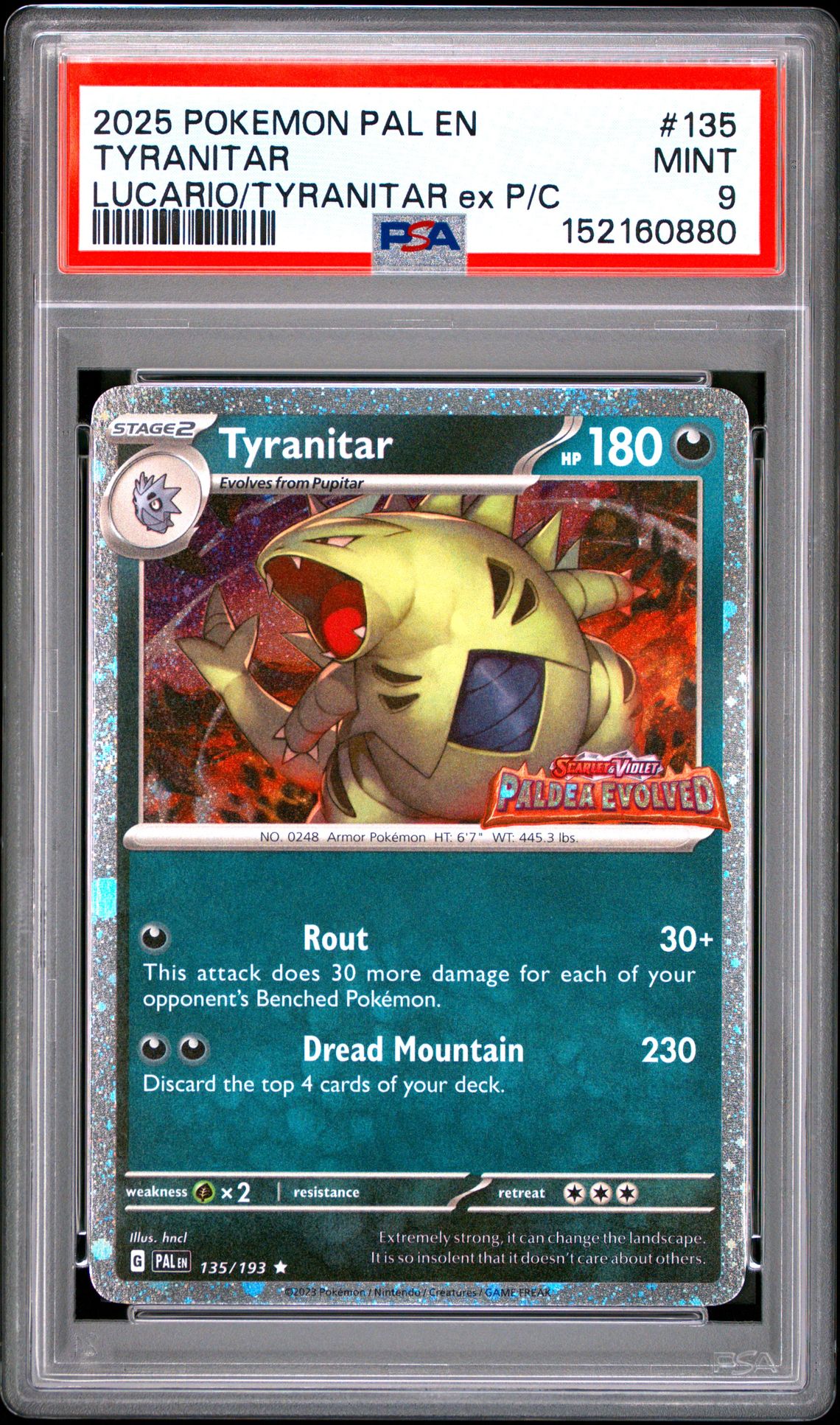 2025 Pokemon Pal En-Paldea Evolved Tyranitar #135 (Lucario/Tyranitar Ex P/C) Mint 9 front