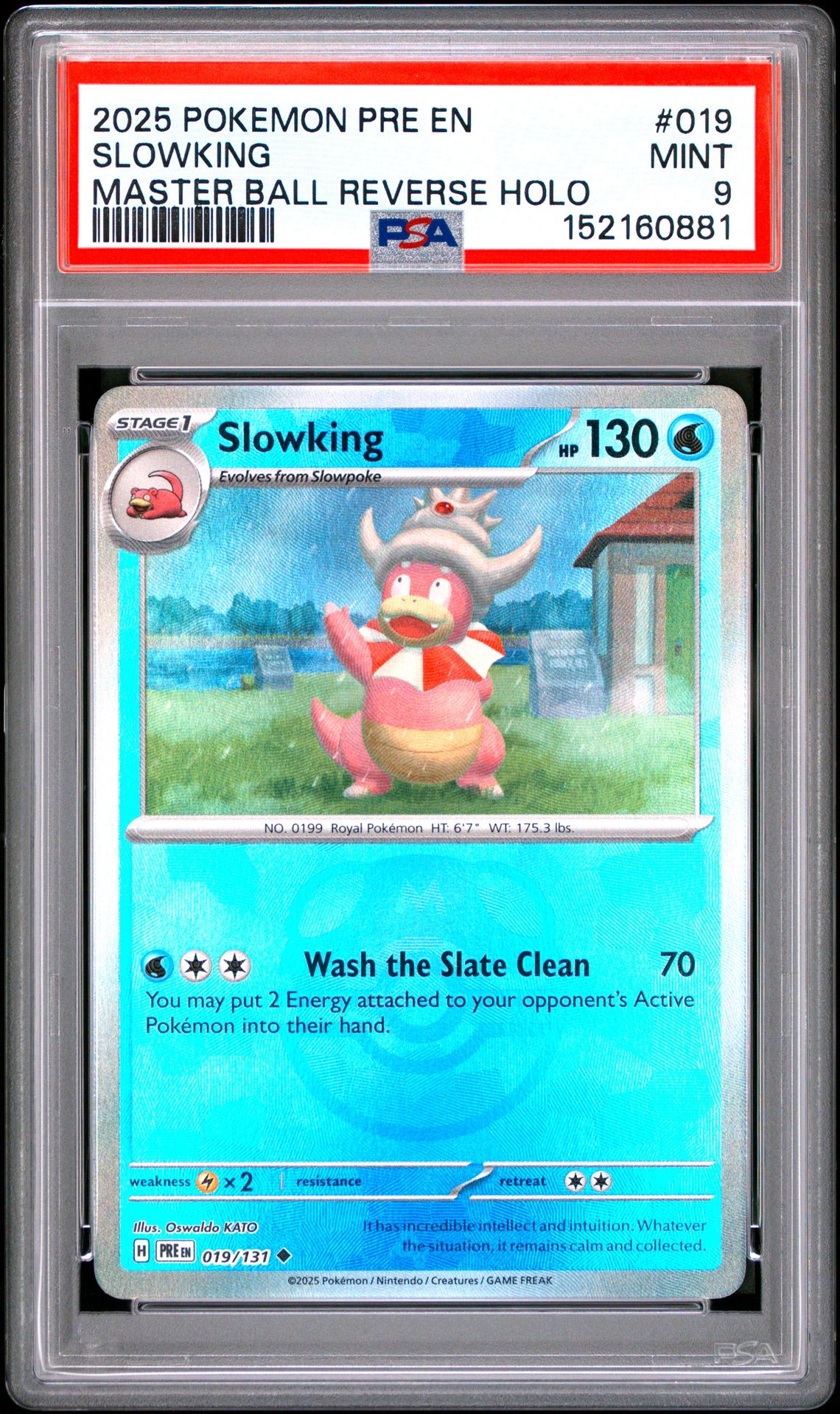 2025 Pokemon Pre En-Prismatic Evolutions Slowking #019 (Master Ball Reverse Holo) Mint 9 front