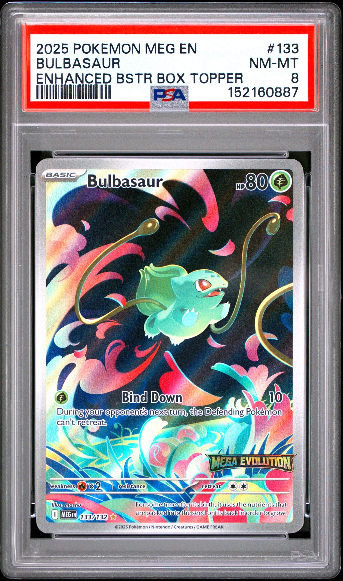 2025 Pokemon Meg En-Mega Evolution Bulbasaur #133 (Enhanced Bstr Box Topper) Nm-Mt 8 front