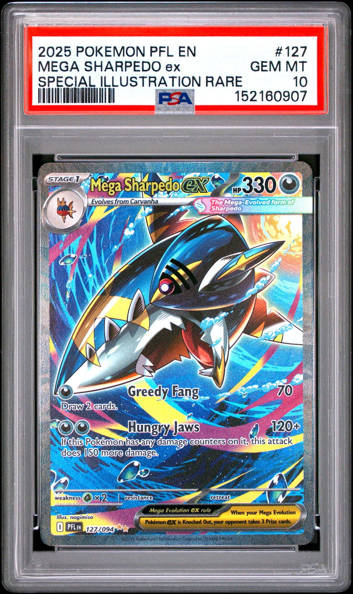 2025 Pokemon Pfl En-Phantasmal Flames Mega Sharpedo Ex #127 (Special Illustration Rare) Gem Mt 10 front