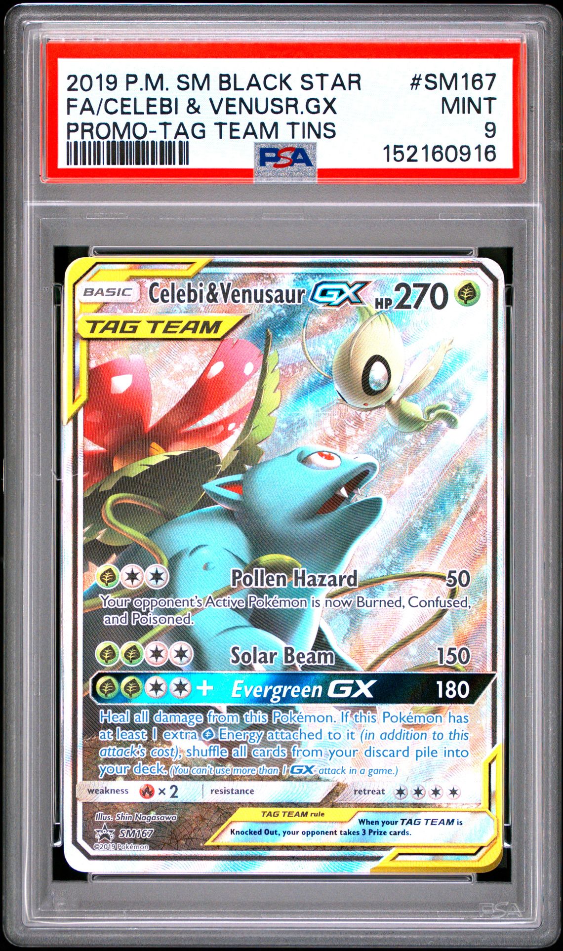 2019 Pokemon Sm Black Star Promo Fa/Celebi & Venusr.gx #Sm167 (Promo-Tag Team Tins) Mint 9 front