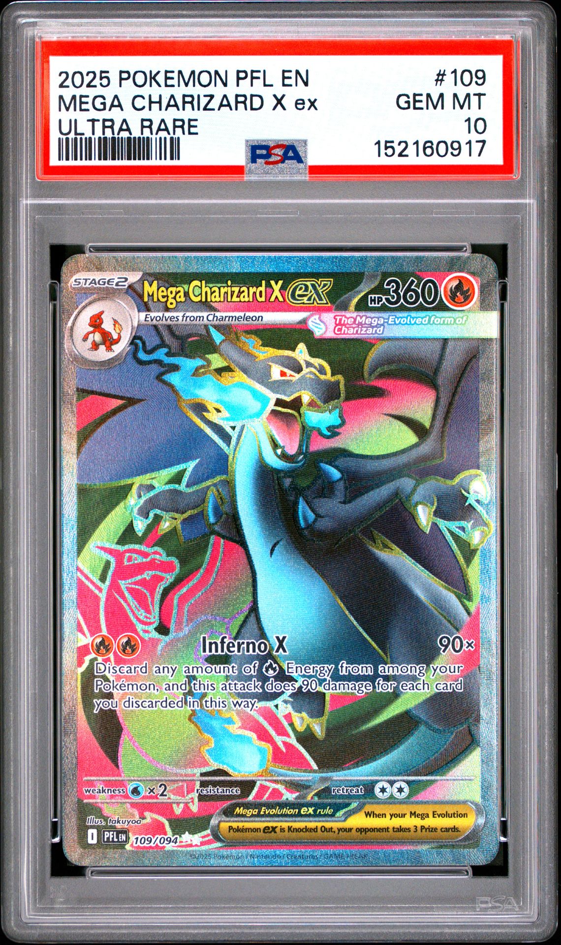 2025 Pokemon Pfl En-Phantasmal Flames Mega Charizard X Ex #109 (Ultra Rare) Gem Mt 10 front