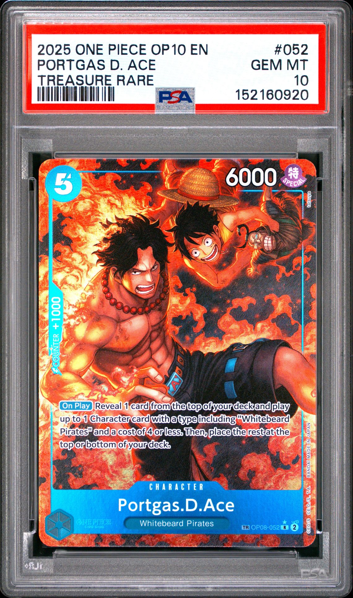 2025 One Piece Op10-Royal Blood Portgas D. Ace #052 (Treasure Rare) Gem Mt 10 front